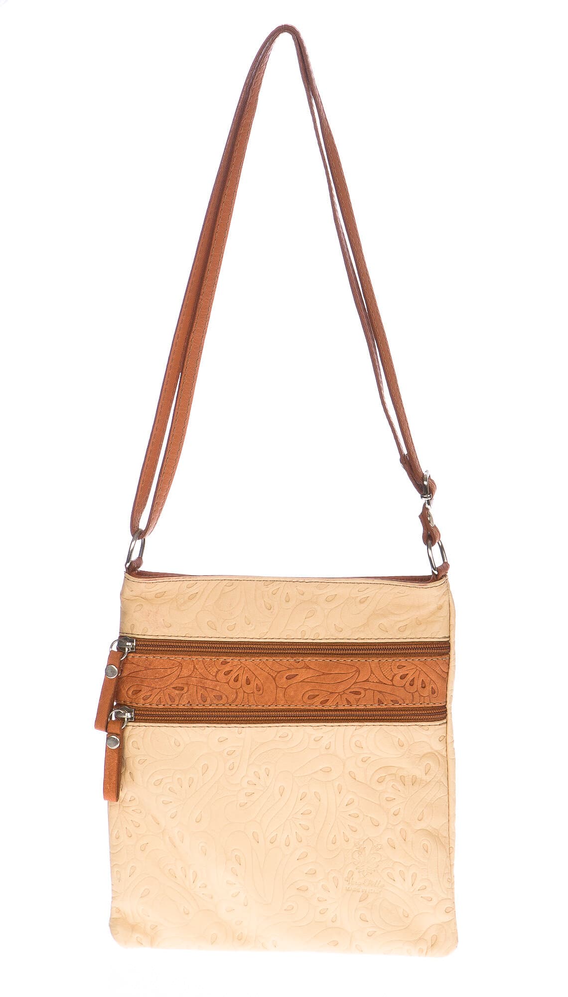 Borsa donna in vera pelle CHIARO SCURO mod. TECLA colore BEIGE / MIELE, Made in Italy (Borsa