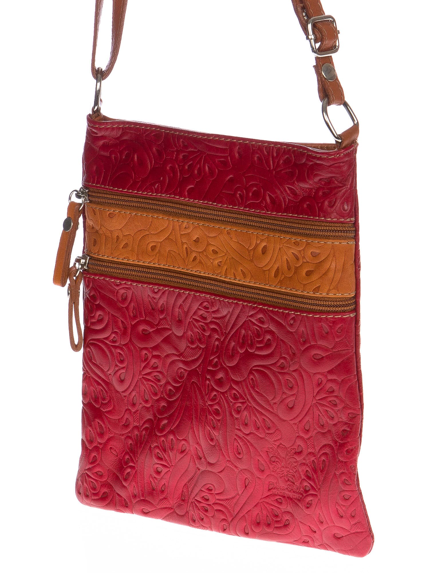 Borsa donna in vera pelle CHIARO SCURO mod. TECLA colore ROSSO / MIELE, Made in Italy