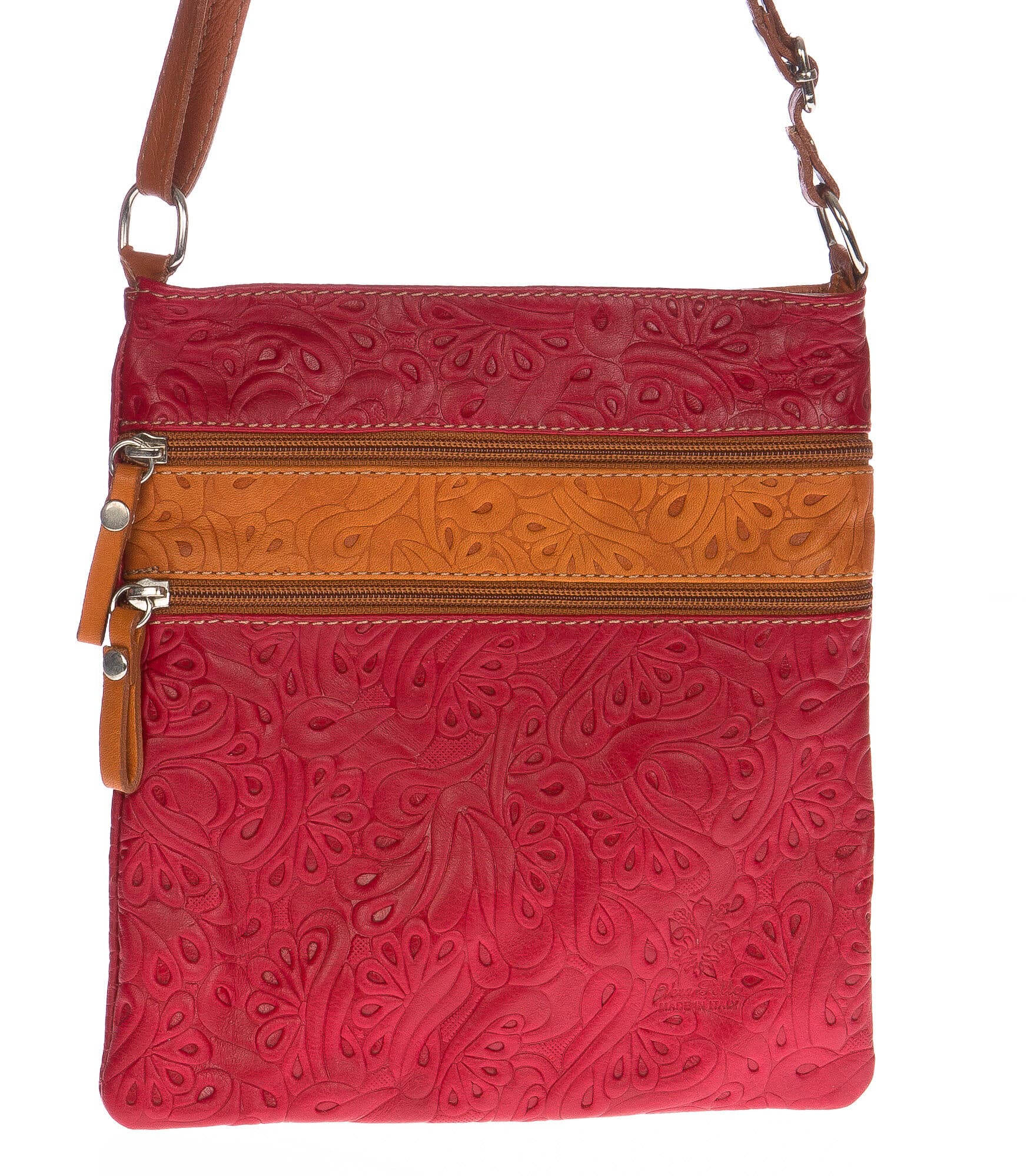 Borsa donna in vera pelle CHIARO SCURO mod. TECLA colore ROSSO / MIELE, Made in Italy