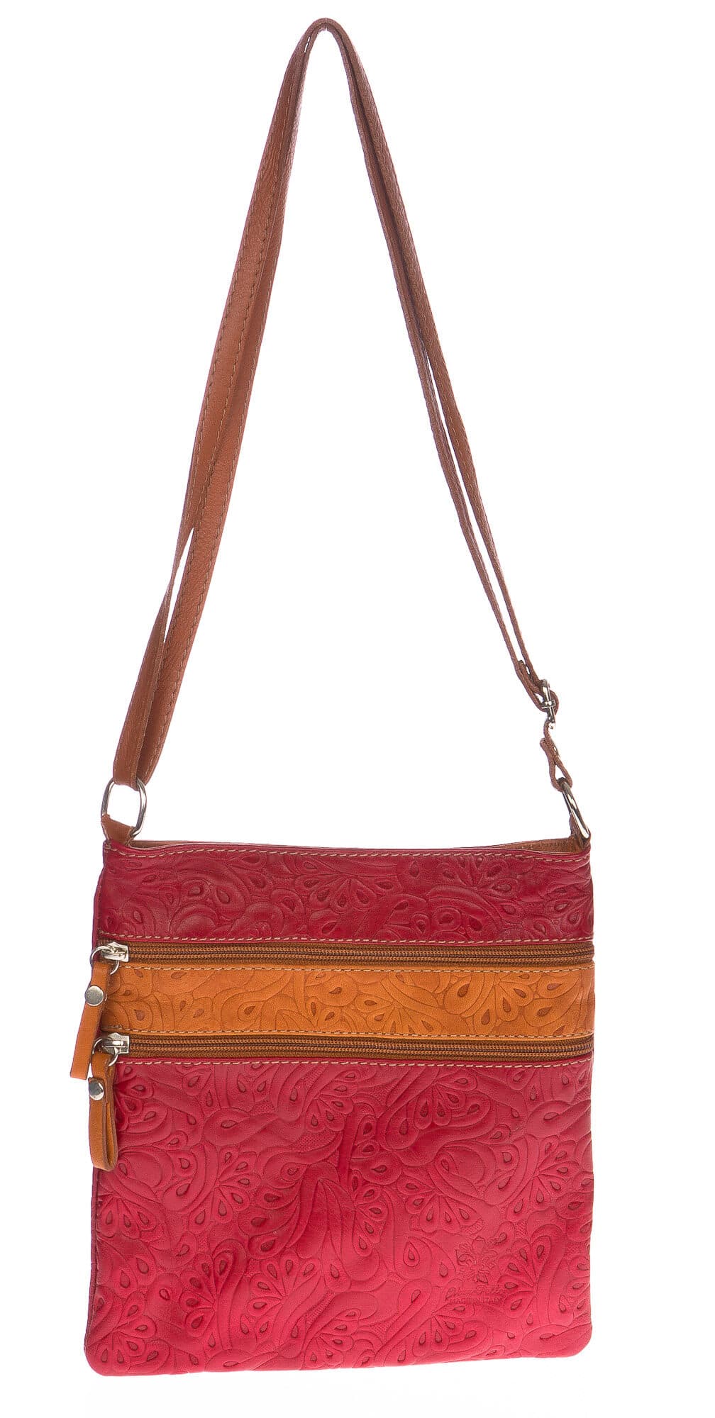 Borsa donna in vera pelle CHIARO SCURO mod. TECLA colore ROSSO / MIELE, Made in Italy