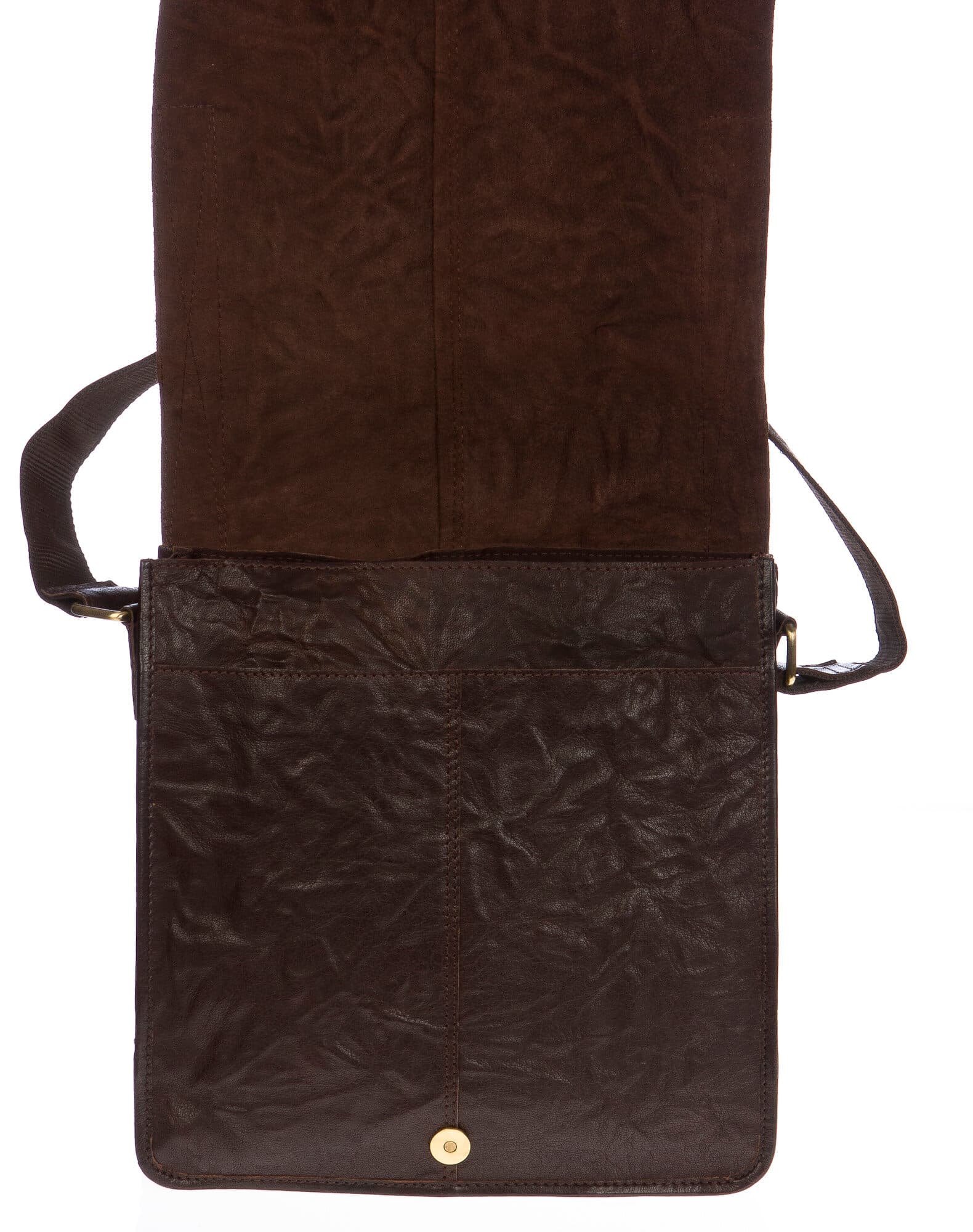 Borsa uomo DYLAN in pelle sauvage washed vintage, colore testa di moro, stilata e comoda, tracolla regolabile, un scomparto interno, tasche accessori, CHIAROSCURO, Made in Italy