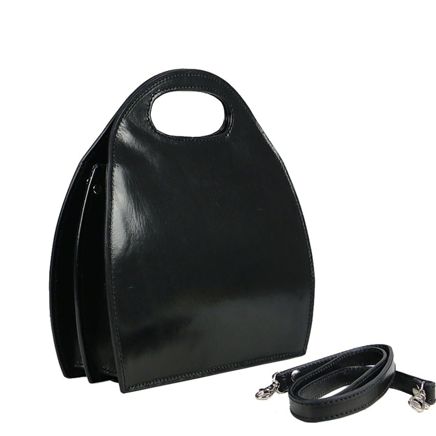 Borsa donna in vera pelle CHIAROSCURO mod. WINONA, colore NERO, Made in Italy.