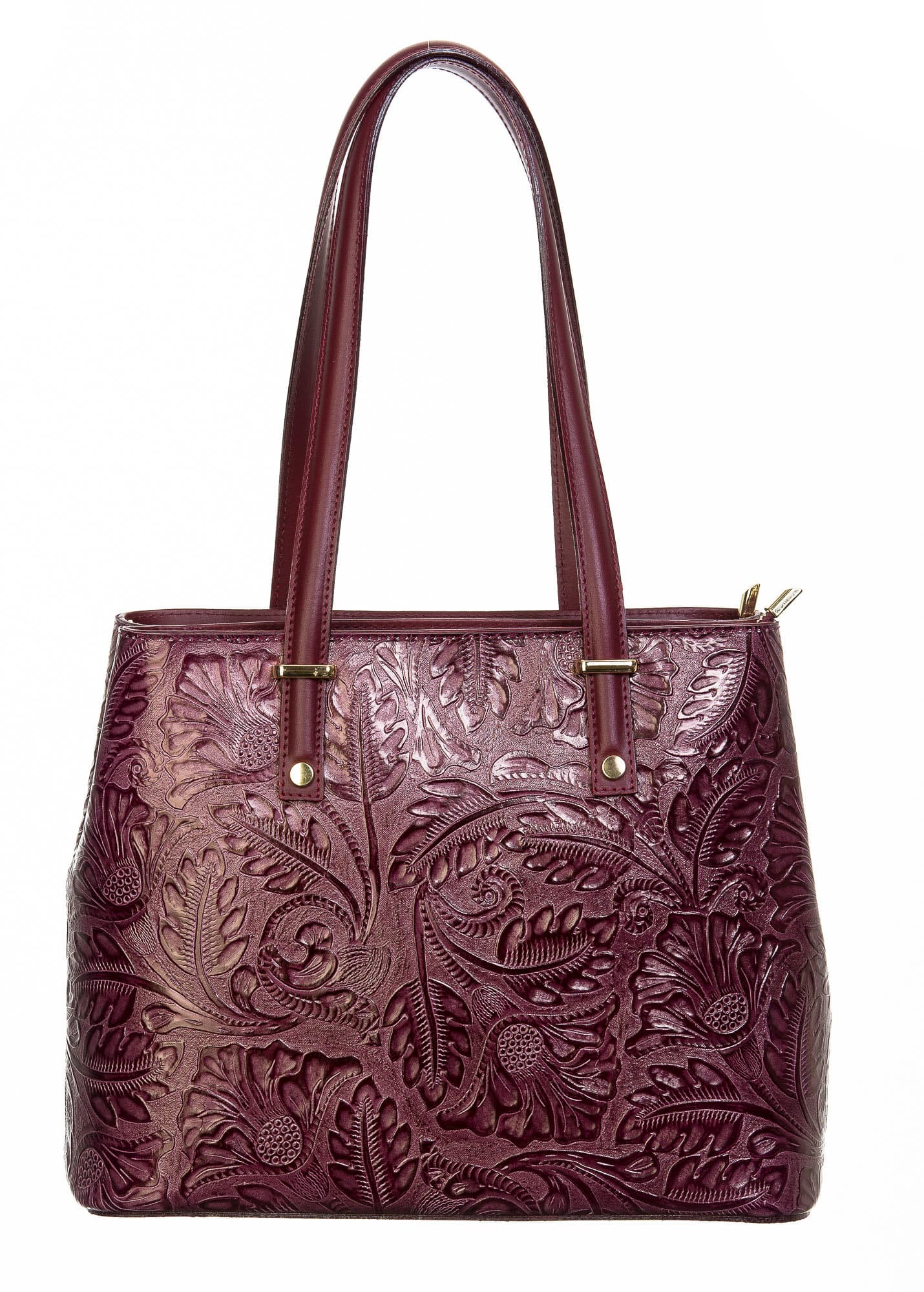 Borsa donna in vera pelle, CHIAROSCURO, mod MEGHI colore BORDO', Made in Italy.