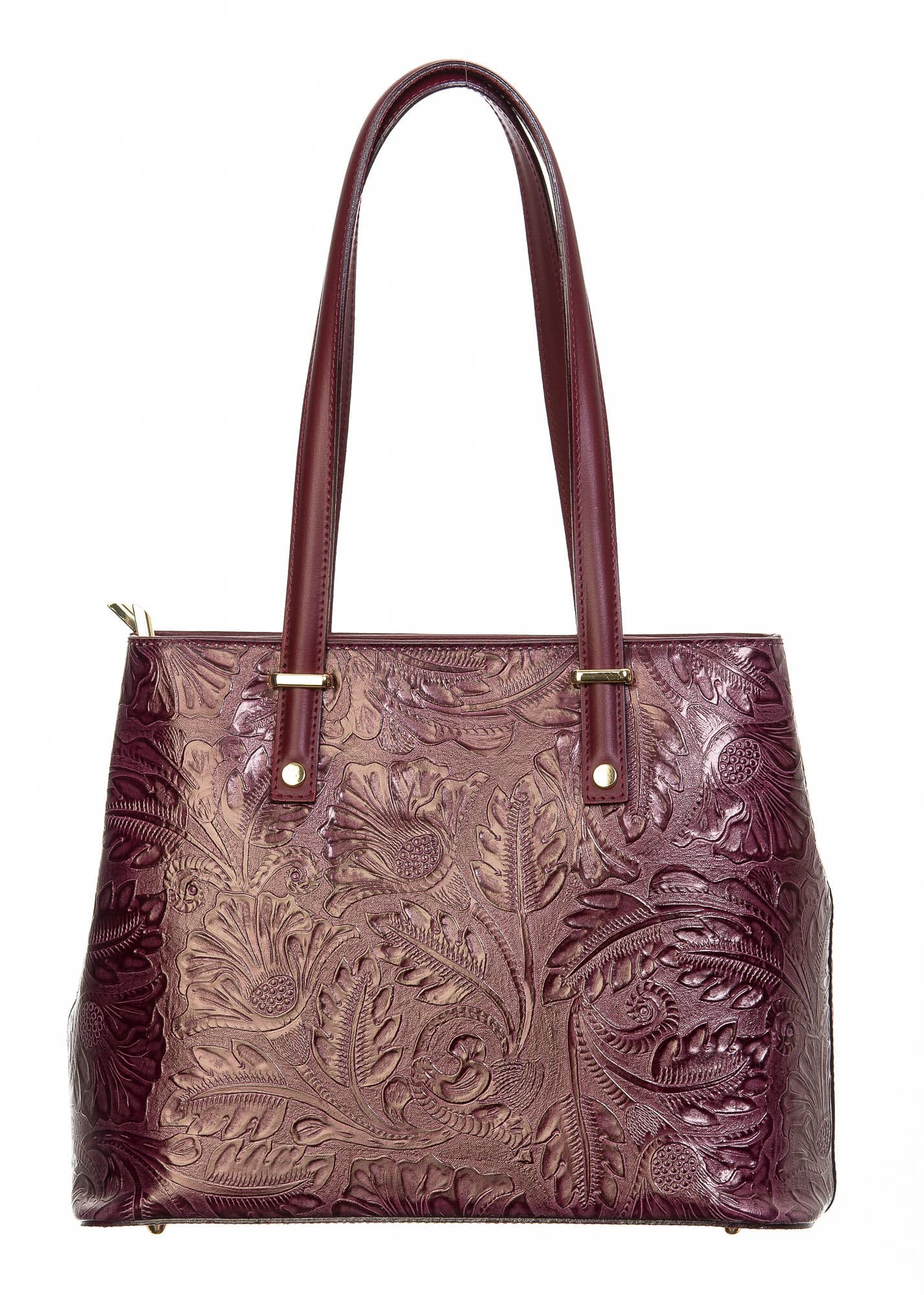 Borsa donna in vera pelle, CHIAROSCURO, mod MEGHI colore BORDO', Made in Italy.