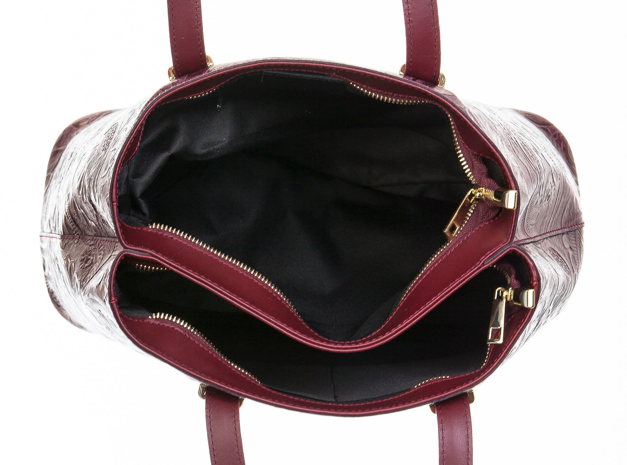 Borsa donna in vera pelle, CHIAROSCURO, mod MEGHI colore BORDO', Made in Italy.