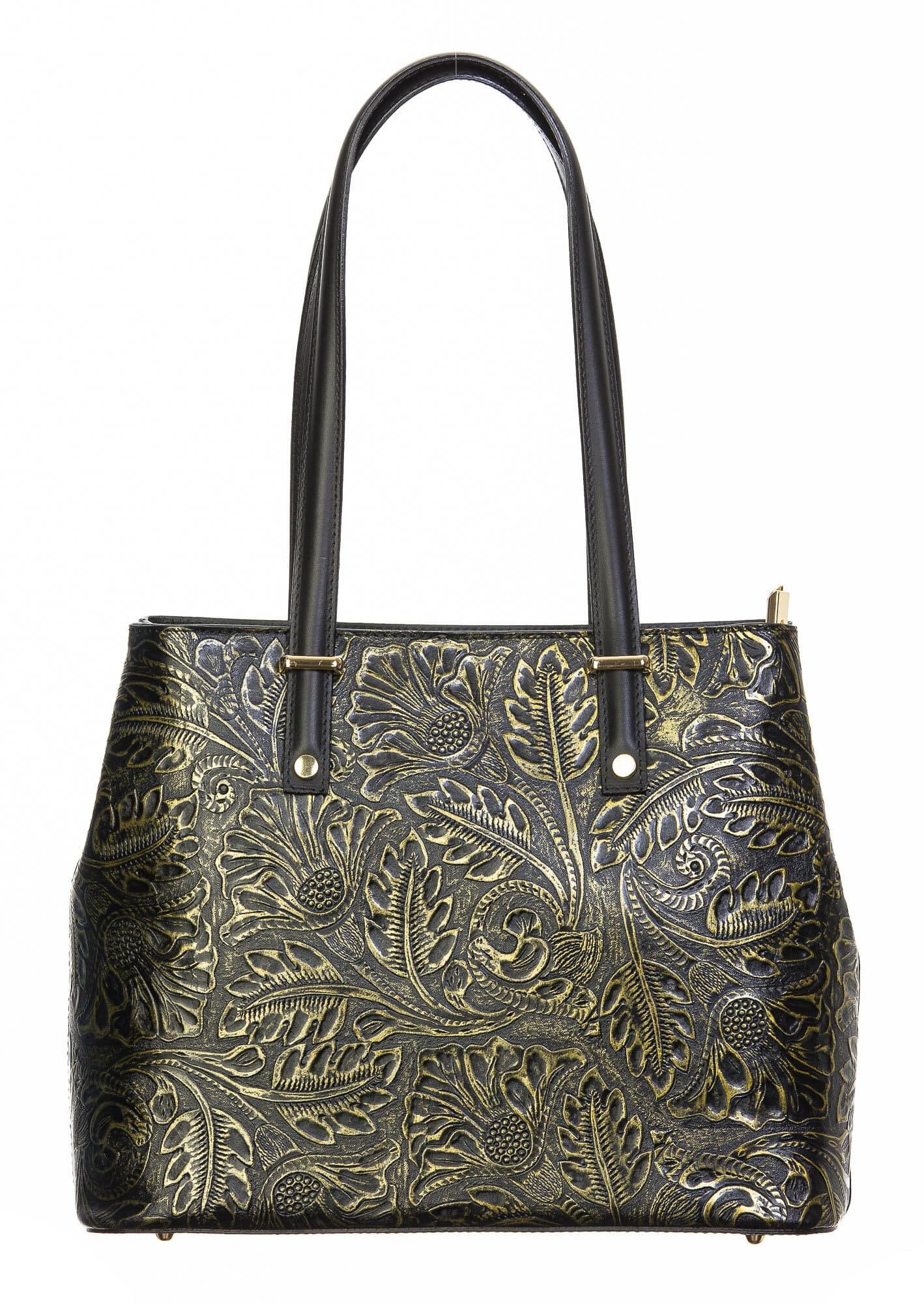 Borsa donna in vera pelle, CHIAROSCURO, mod MEGHI colore NERO, Made in Italy.