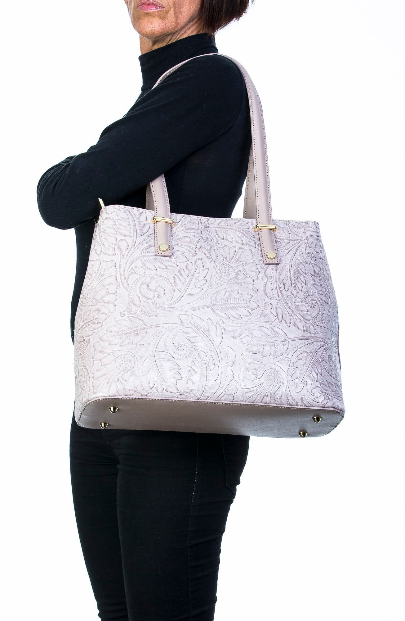 Borsa donna in vera pelle, CHIAROSCURO, mod MEGHI colore BEIGE, Made in Italy.