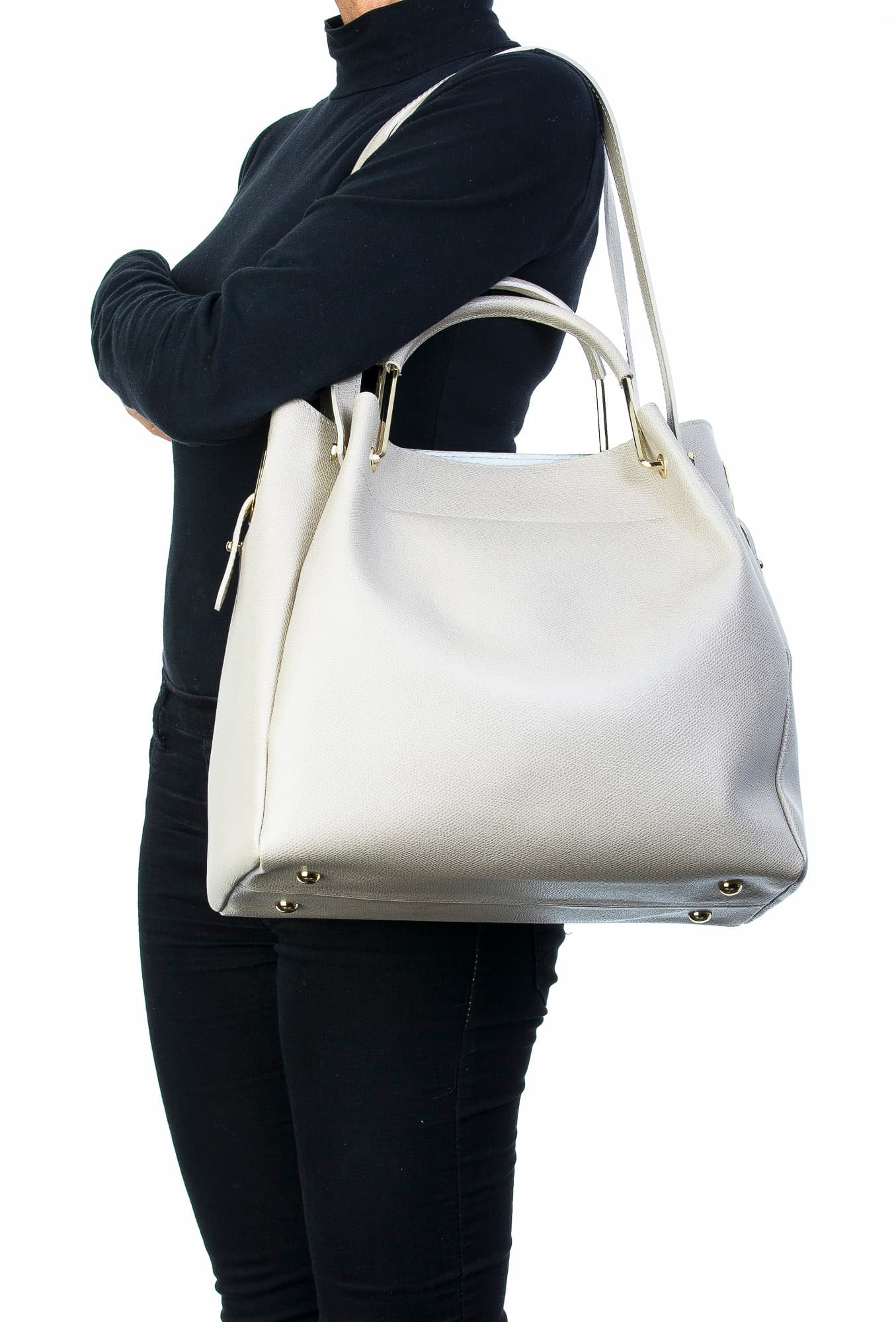 Borsa donna in vera pelle, CHIARO SCURO, mod KAROLINA colore GRIGIO, Made in Italy.