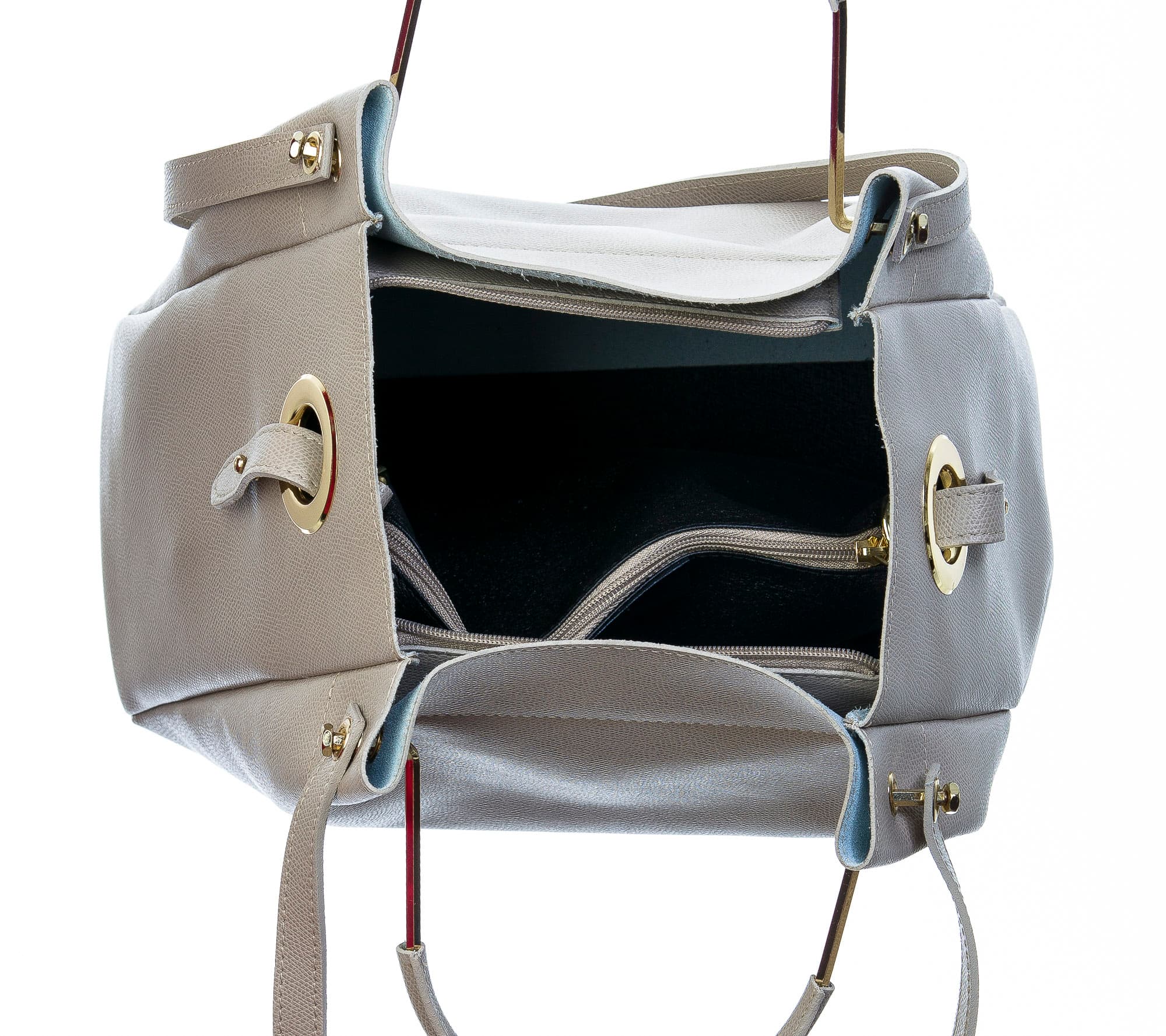 Borsa donna in vera pelle, CHIARO SCURO, mod KAROLINA colore GRIGIO, Made in Italy.