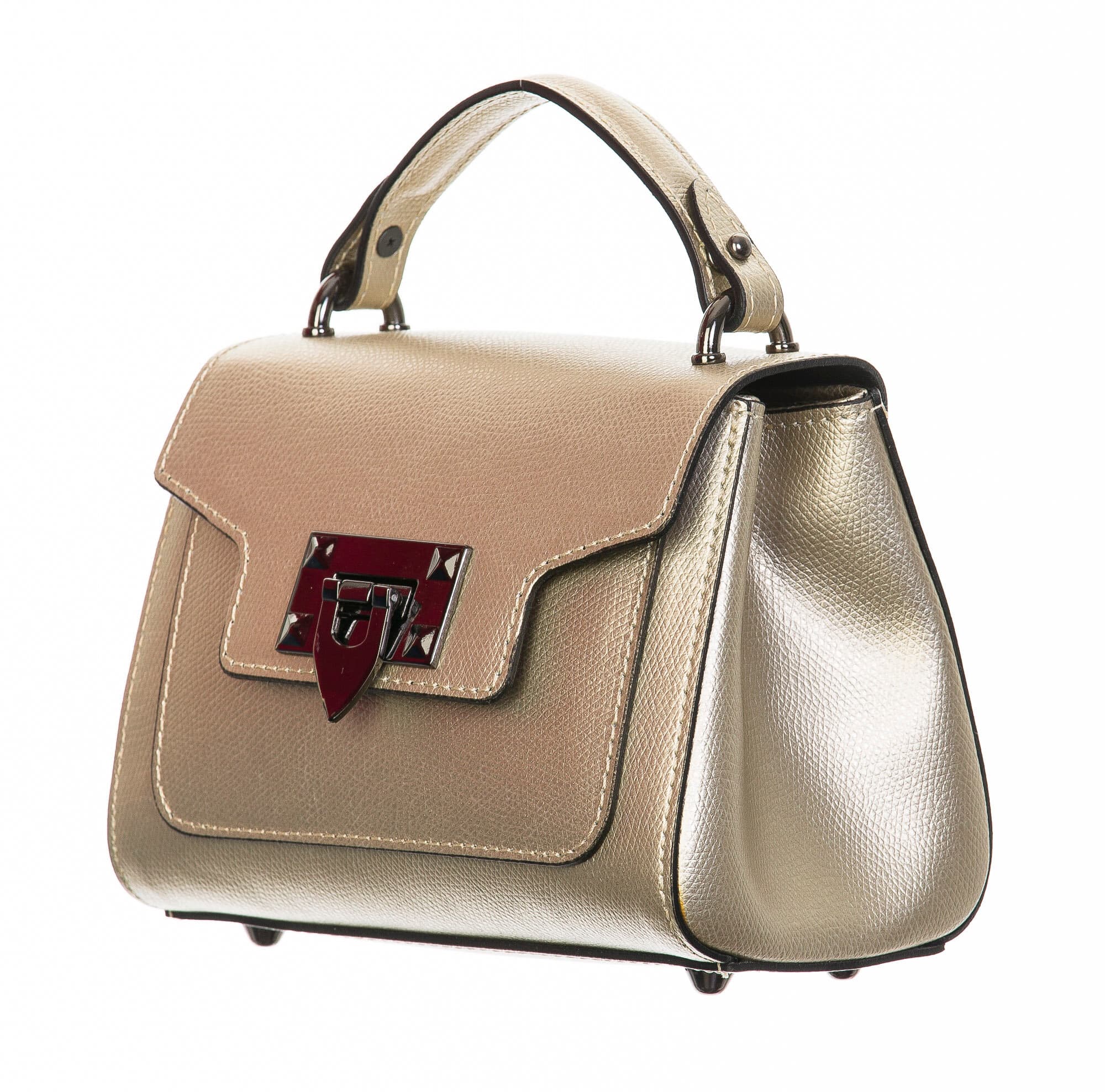 Borsa donna in vera pelle, CHIARO SCURO, mod AGNES colore oro, Made in Italy.