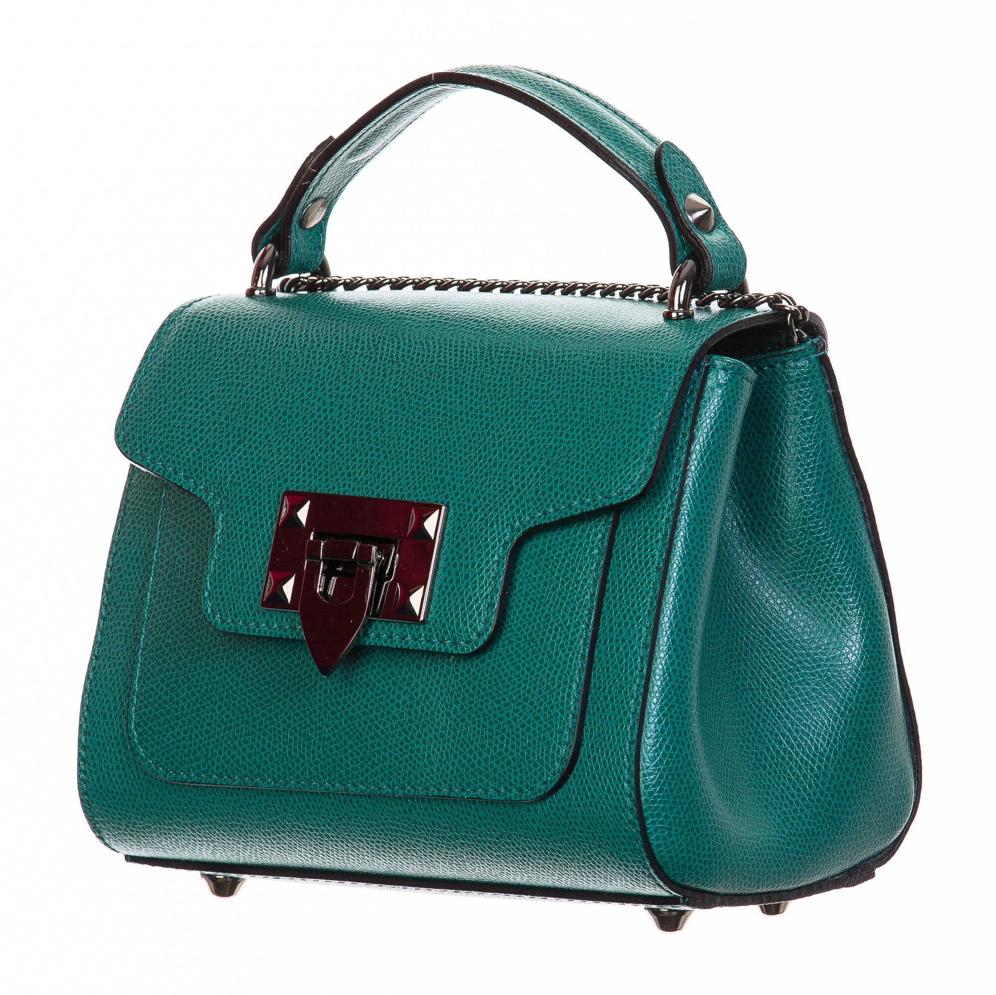 Borsa donna in vera pelle, CHIARO SCURO, mod AGNES colore verde acqua, Made in Italy.
