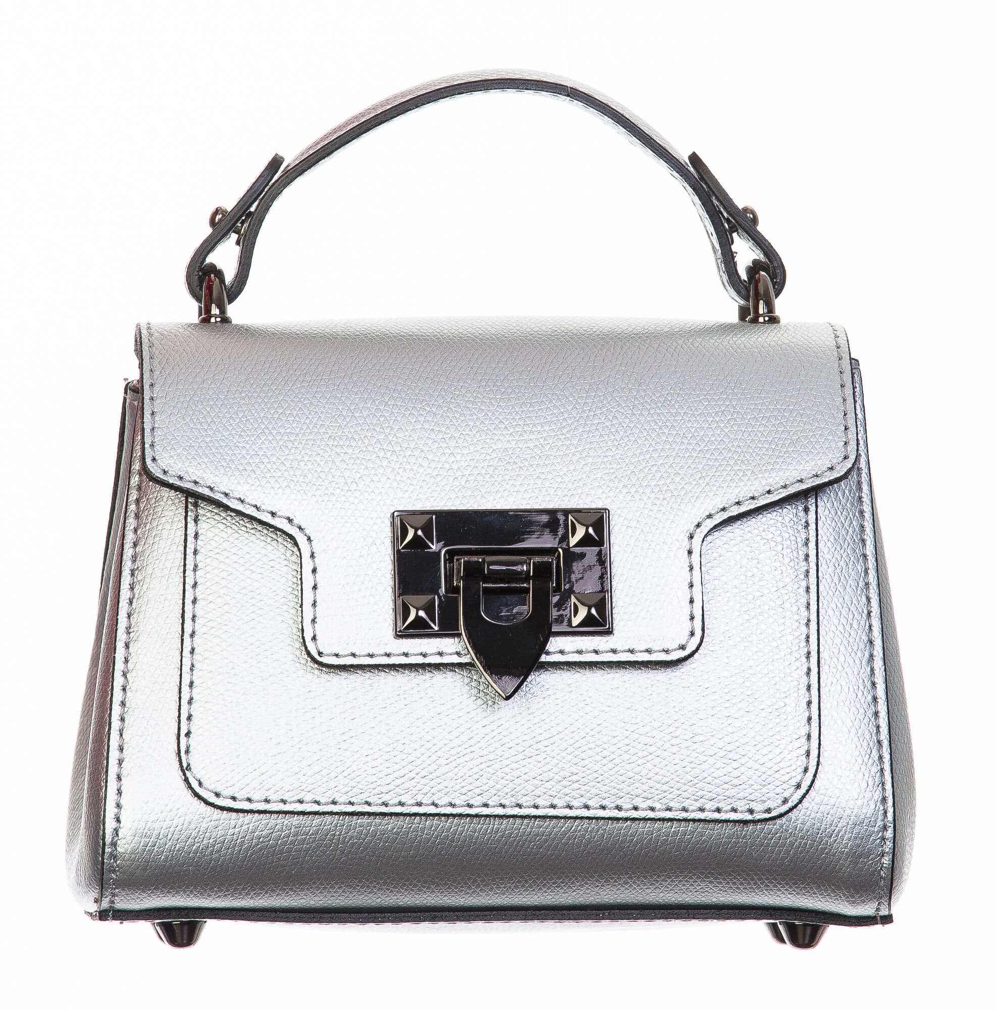 Borsa donna in vera pelle, CHIARO SCURO, mod AGNES colore argento, Made in Italy.
