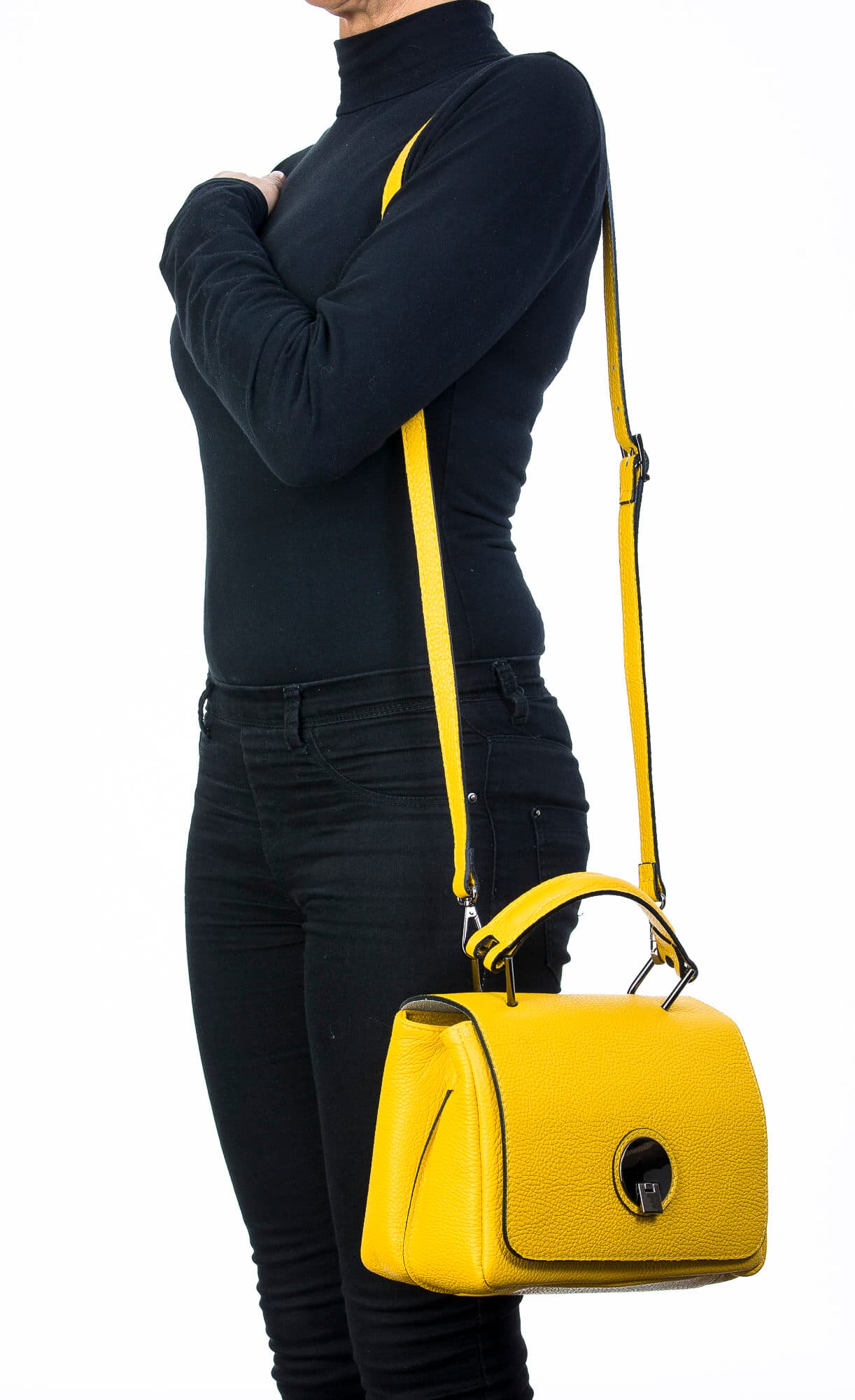 Borsa donna in vera pelle, CHIAROSCURO, mod EVELIN colore giallo, Made in Italy.