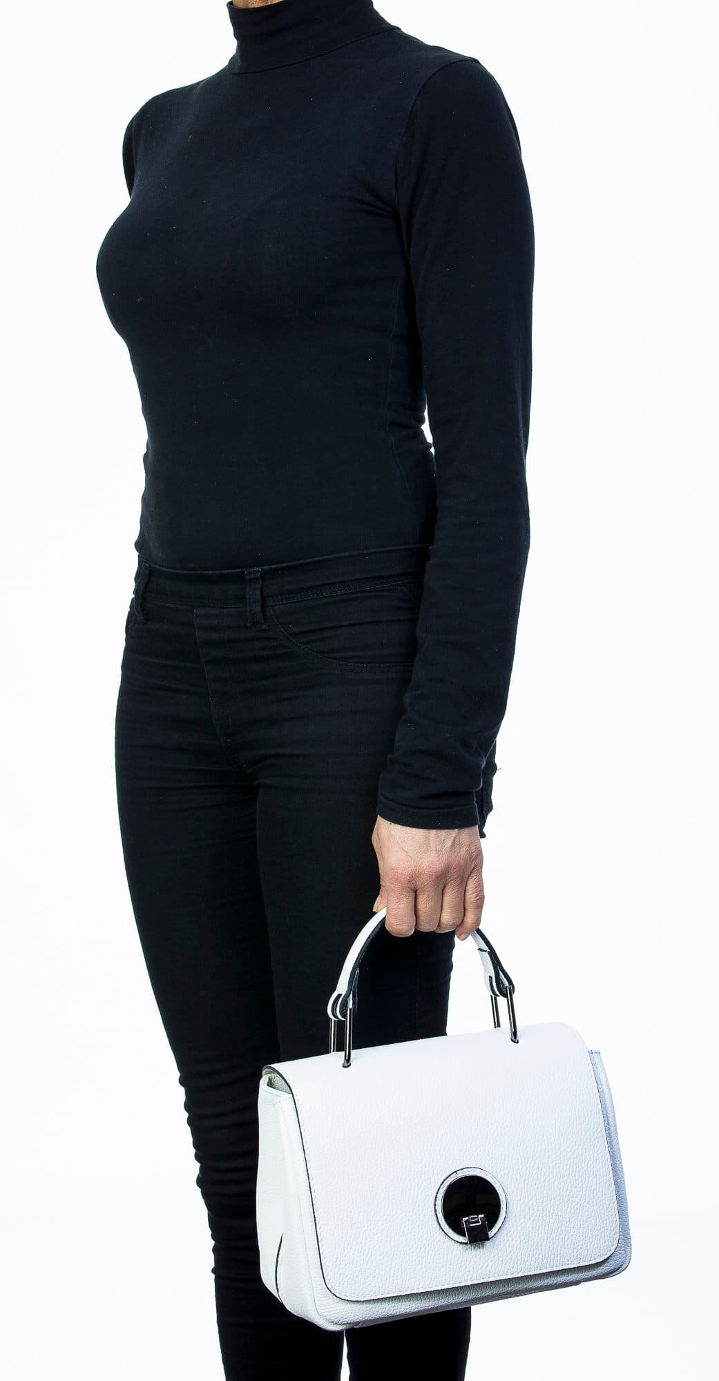 Borsa donna in vera pelle, CHIAROSCURO, mod EVELIN colore bianco, Made in Italy.