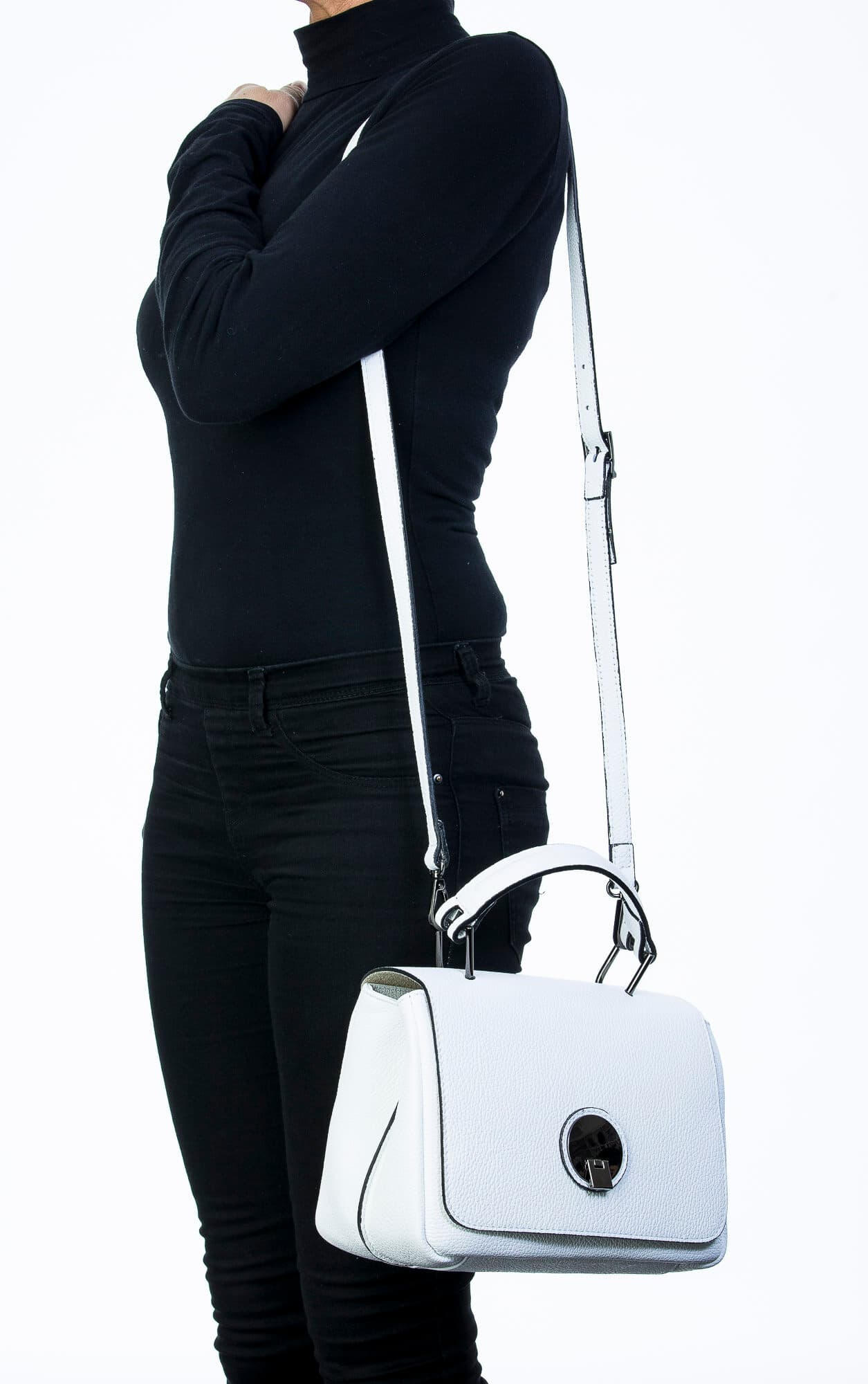 Borsa donna in vera pelle, CHIAROSCURO, mod EVELIN colore bianco, Made in Italy.