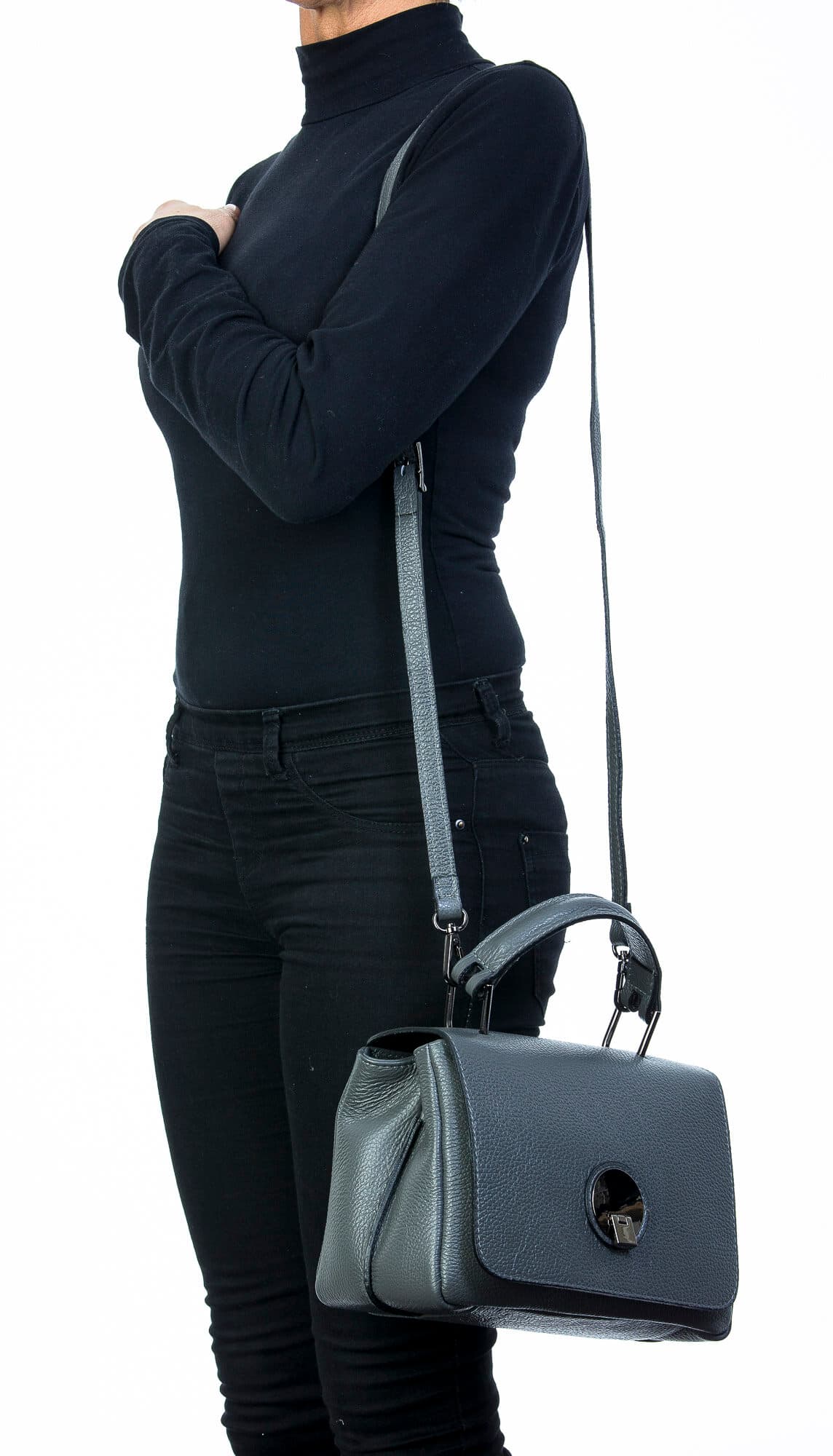 Borsa donna in vera pelle, CHIAROSCURO, mod EVELIN colore grigio, Made in Italy.