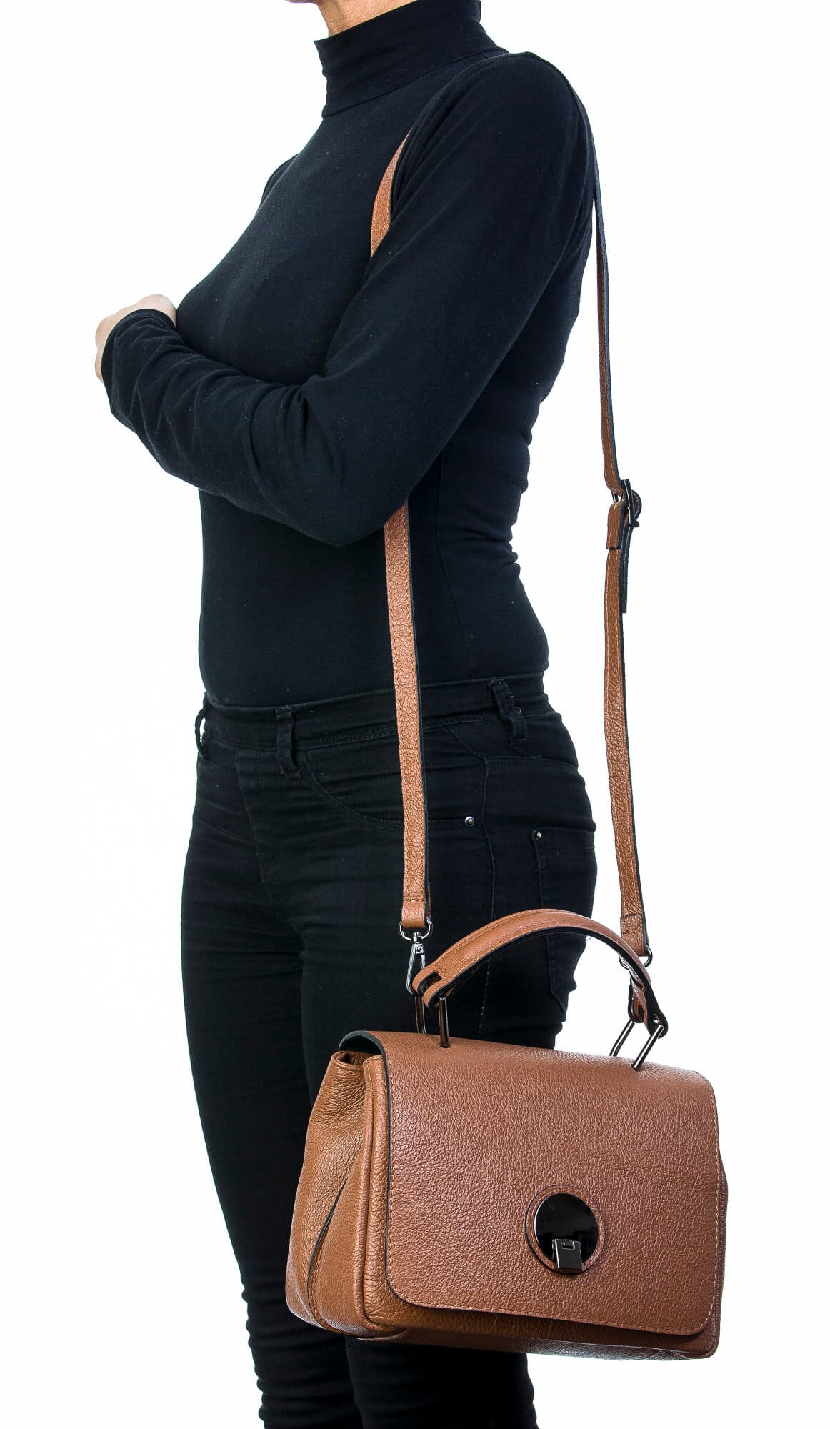 Borsa donna in vera pelle, CHIAROSCURO, mod EVELIN colore marrone, Made in Italy.
