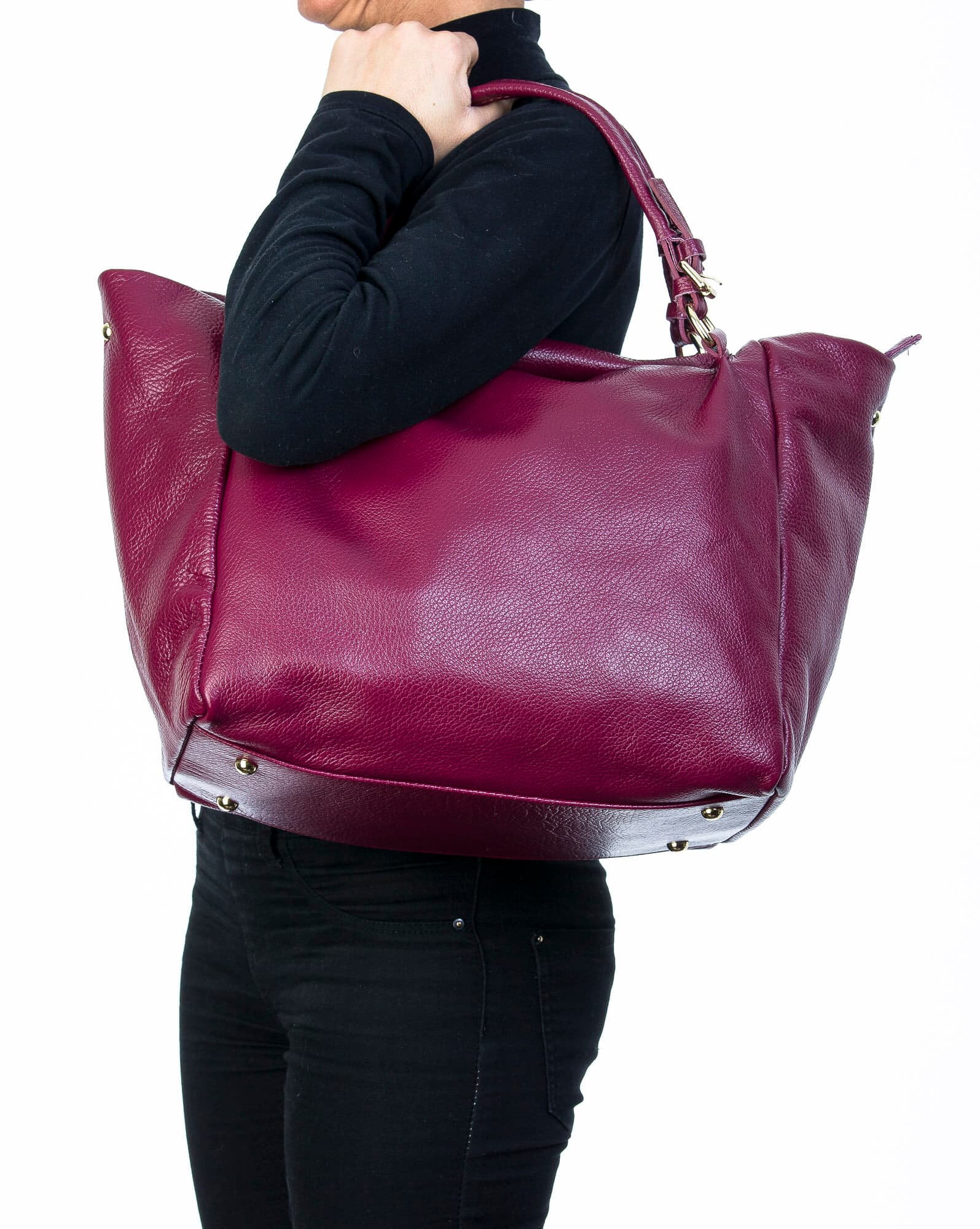 Borsa donna in vera pelle, CHIAROSCURO, mod ELODY colore bordò, Made in Italy.