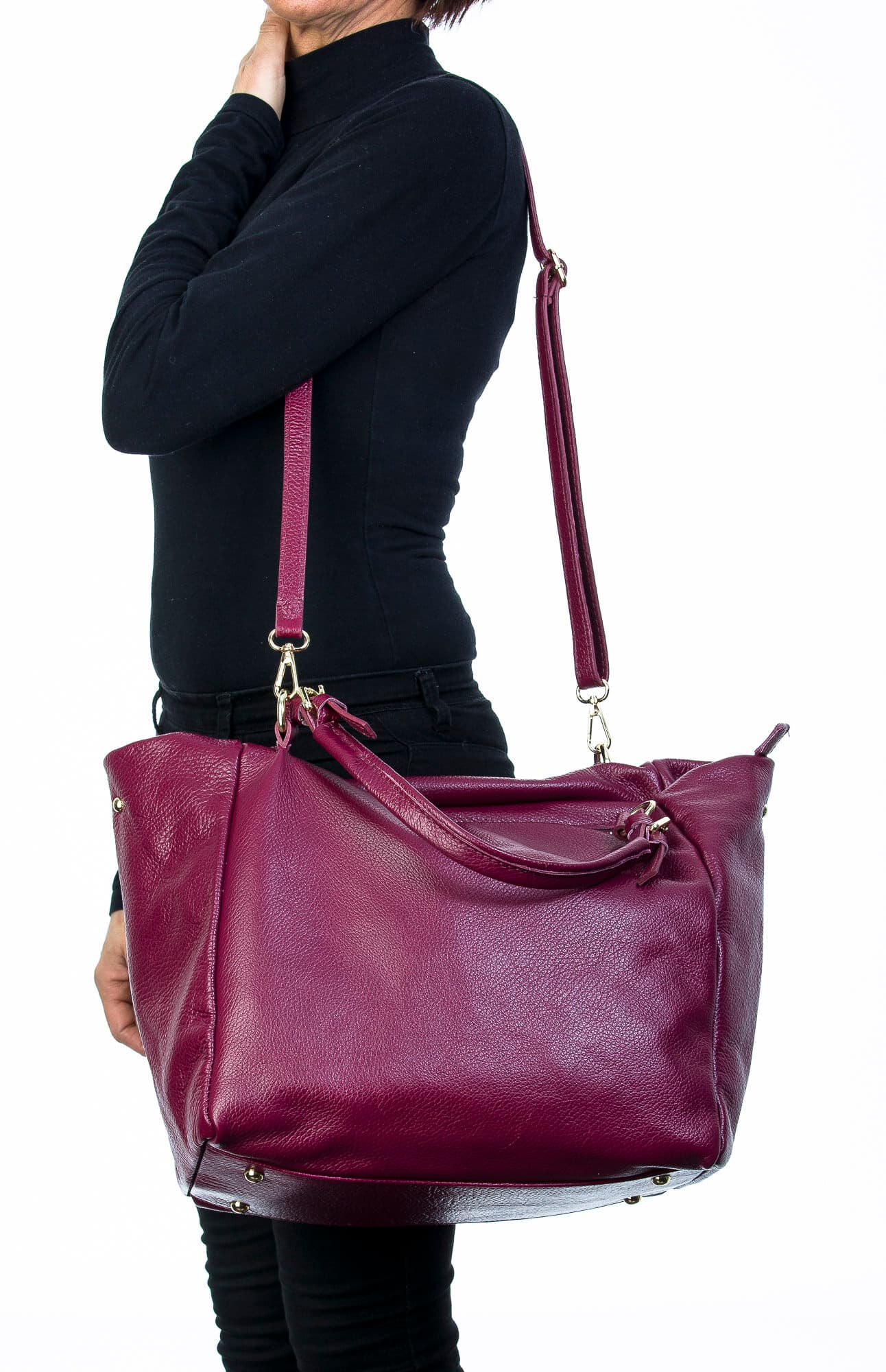 Borsa donna in vera pelle, CHIAROSCURO, mod ELODY colore bordò, Made in Italy.