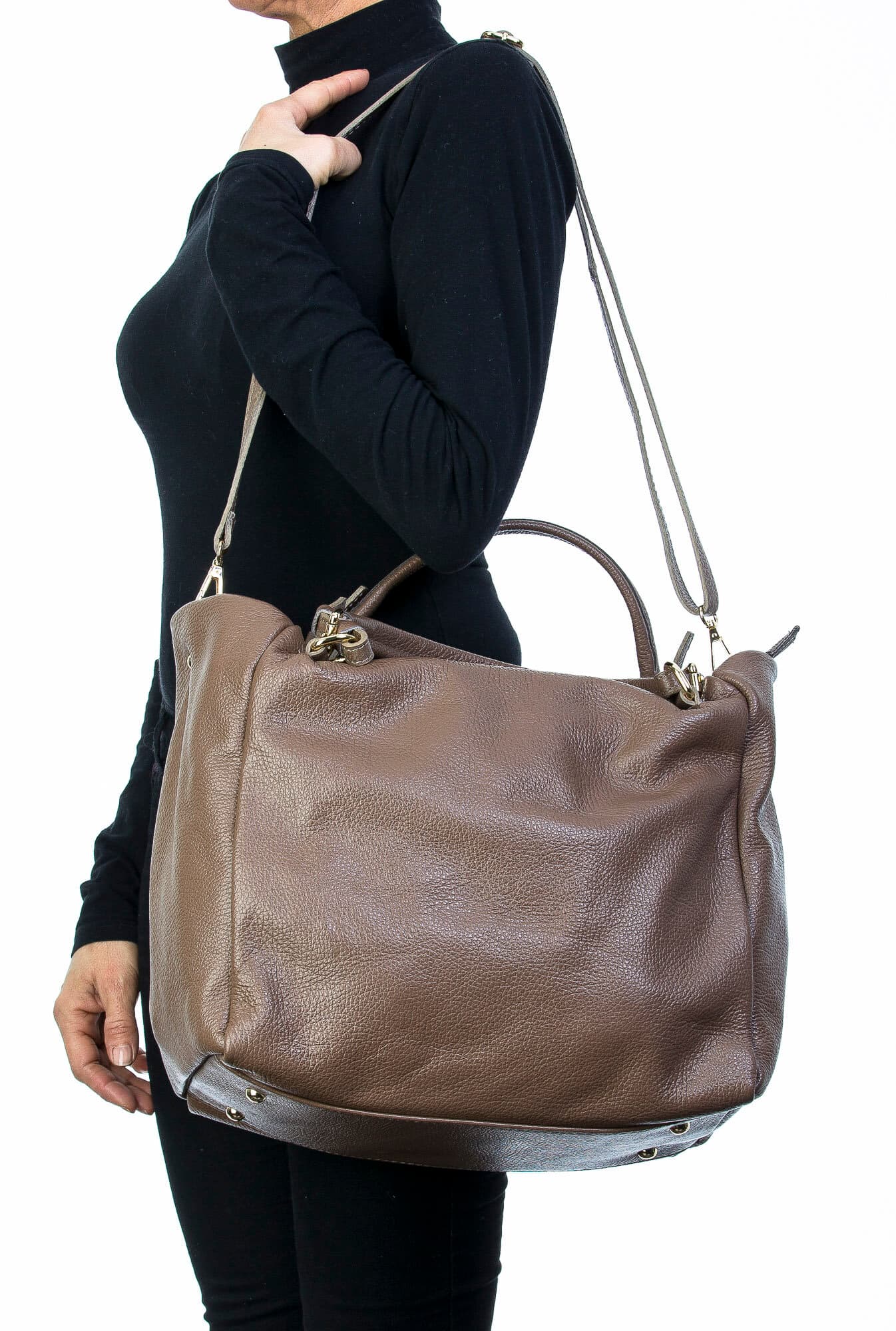 Borsa donna in vera pelle, CHIAROSCURO, mod ELODY colore taupe, Made in Italy.