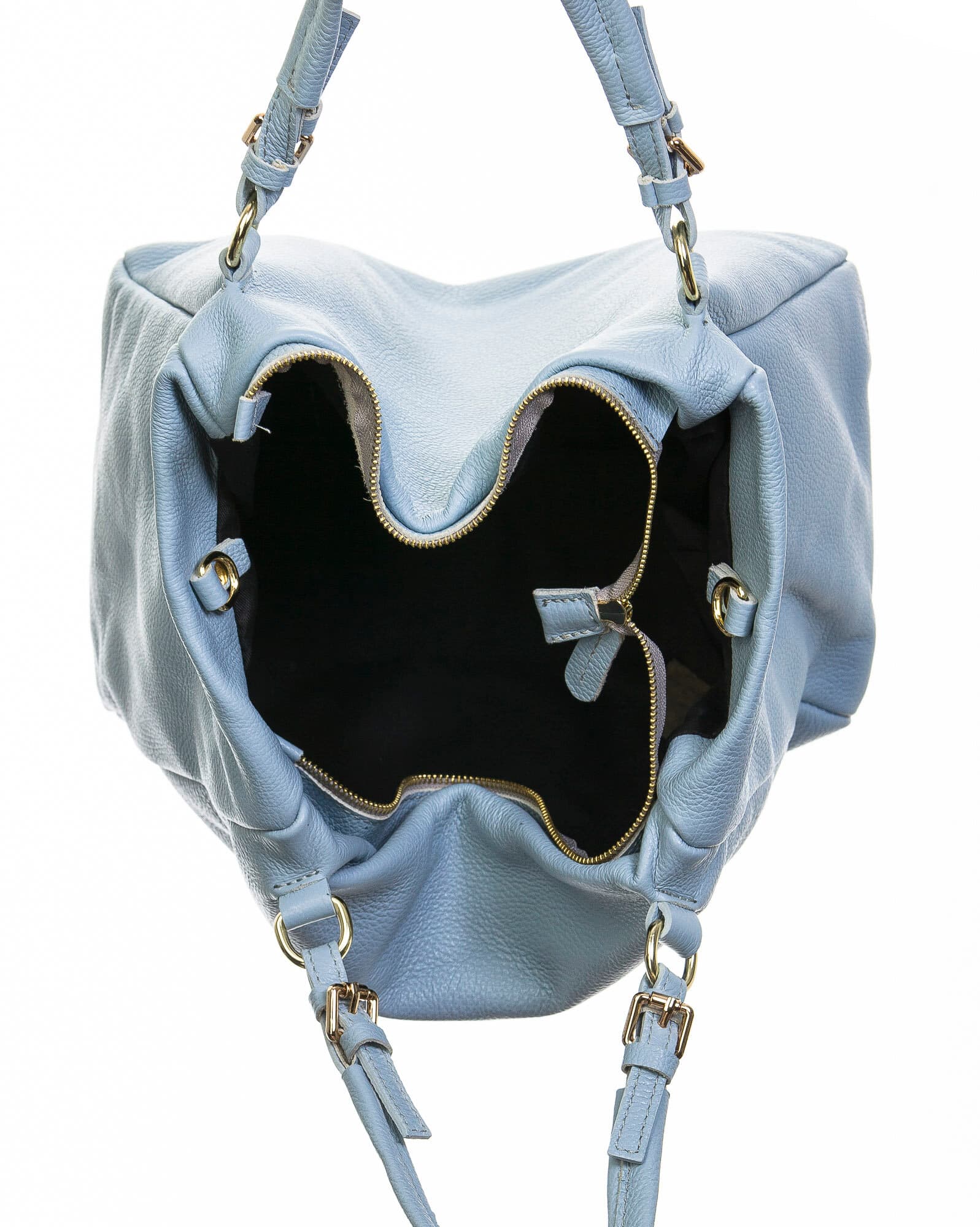 Borsa donna in vera pelle, CHIAROSCURO, mod ELODY colore azzurro, Made in Italy.