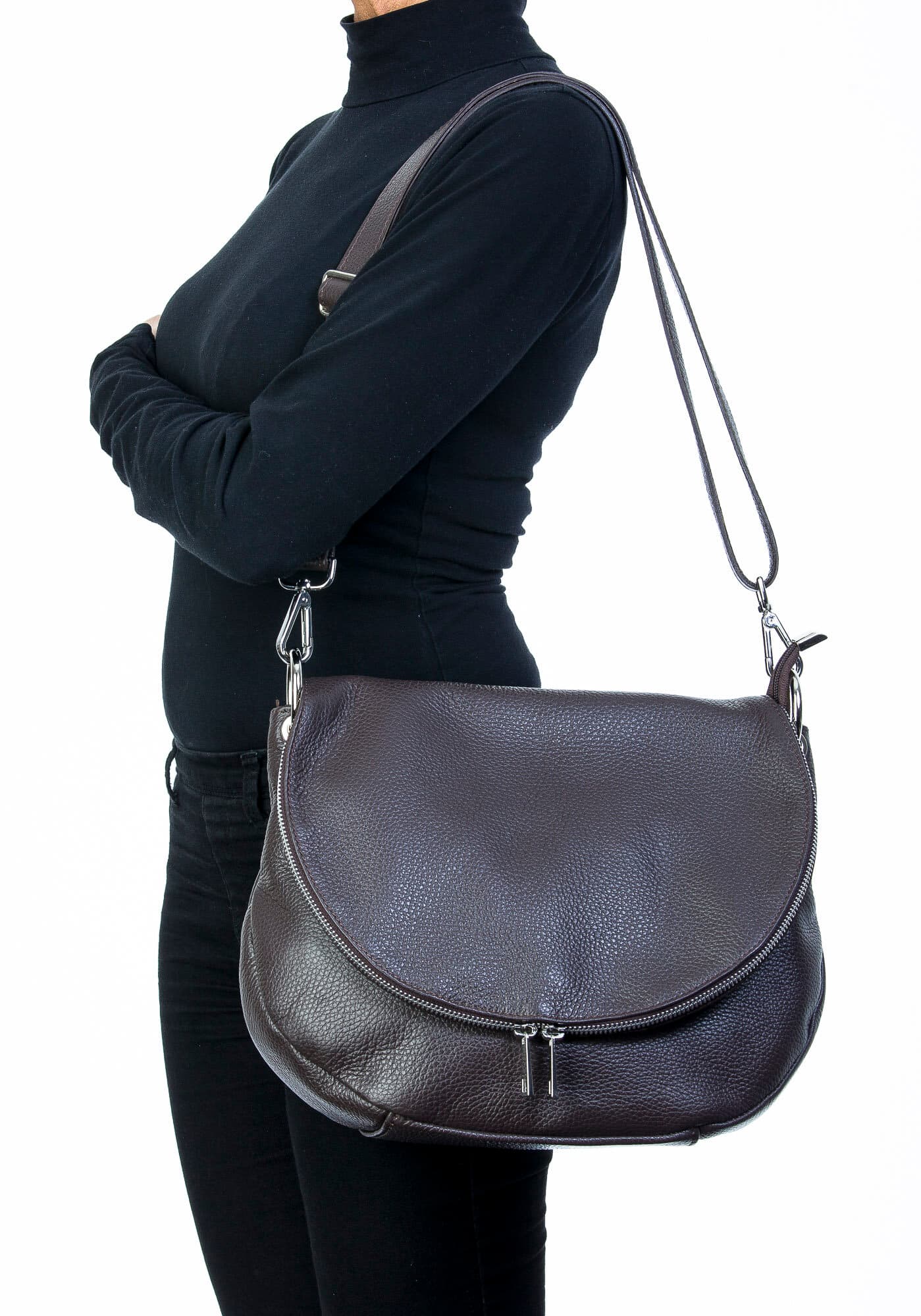 Borsa donna in vera pelle, CHIAROSCURO, mod LETIZIA colore marrone, Made in Italy.