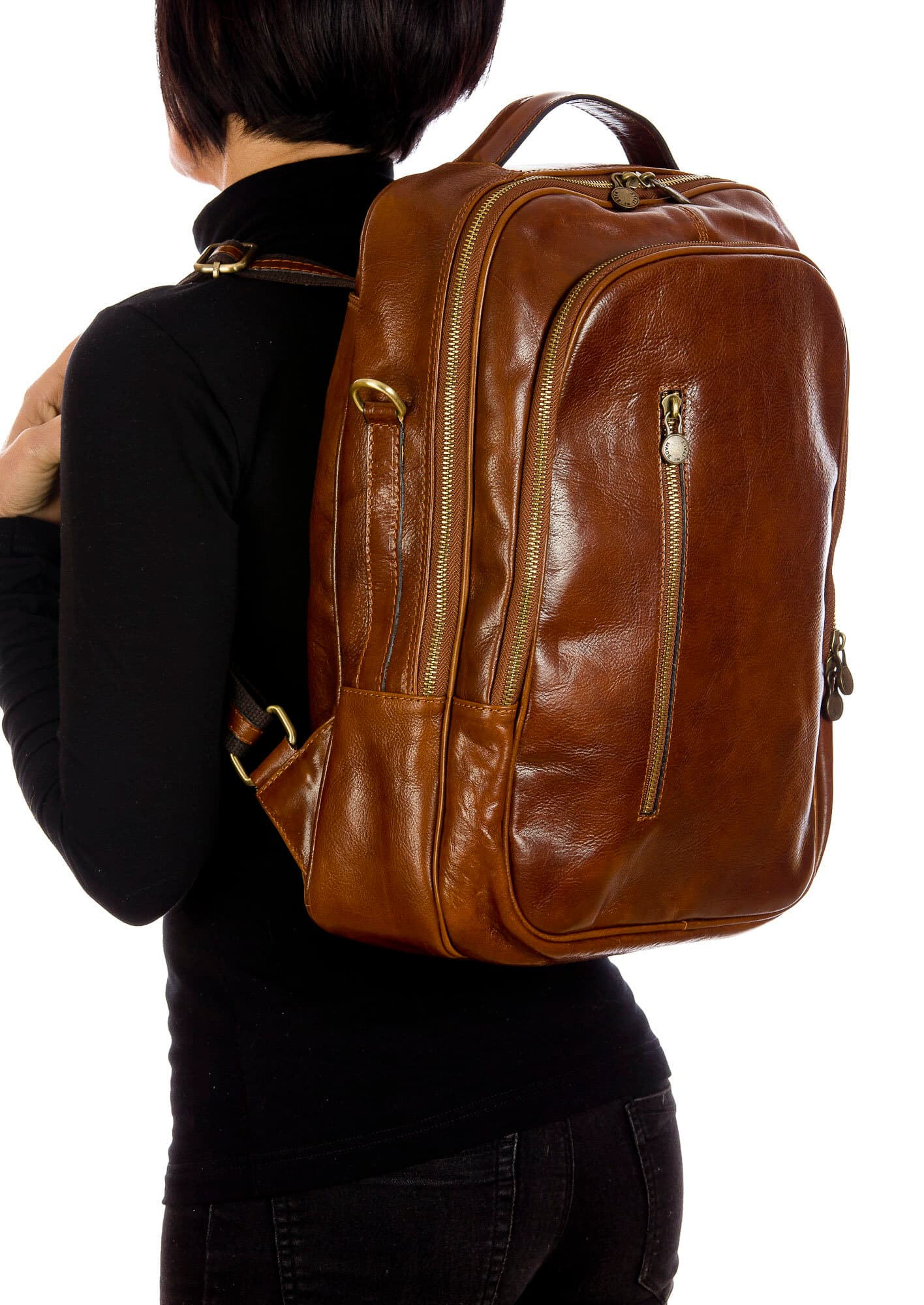 Monte KILIMANGIARO : borsa-zaino uomo / donna in cuoio, colore: MARRONE, Made in Italy (Borsa)