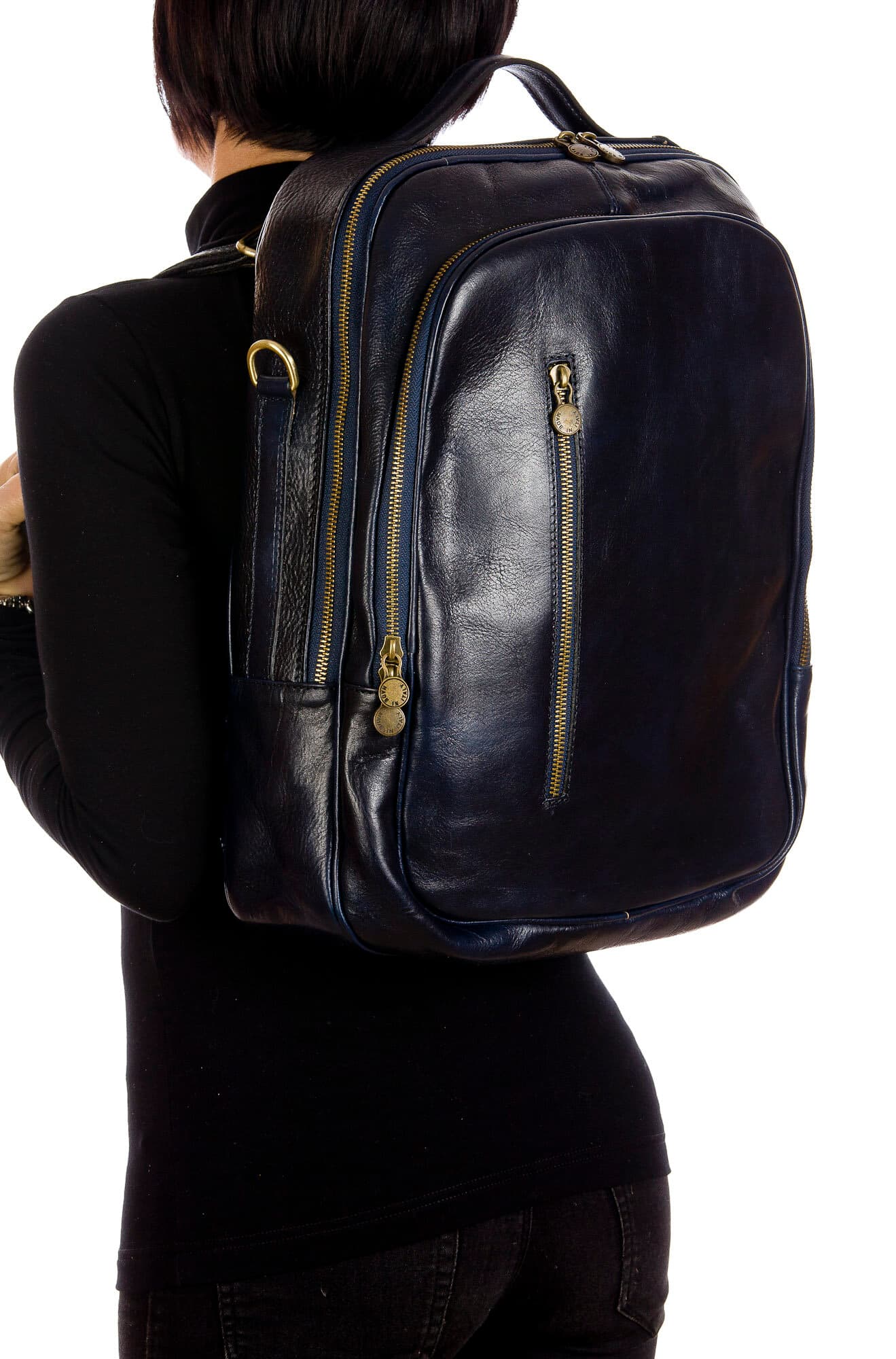 Monte KILIMANGIARO : borsa-zaino uomo / donna in cuoio, colore: BLU, Made in Italy
