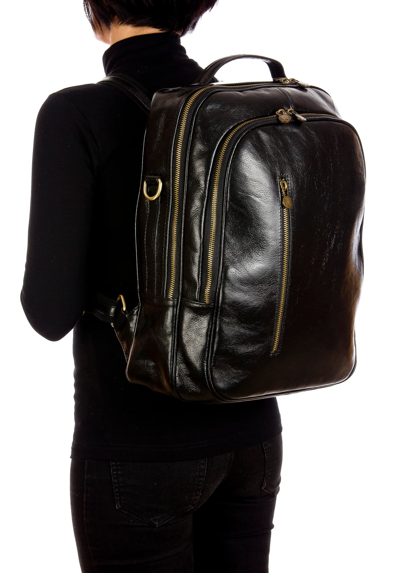 Monte KILIMANGIARO : borsa-zaino uomo / donna in cuoio, colore: NERO, Made in Italy