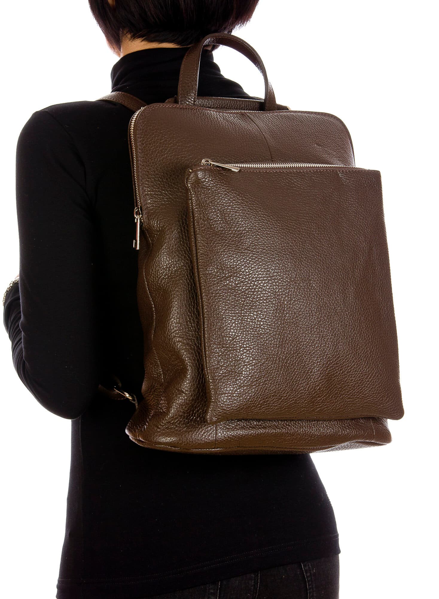 MONVISO : borsa - zaino donna, pelle morbida, colore: TESTAMORO, Made in Italy