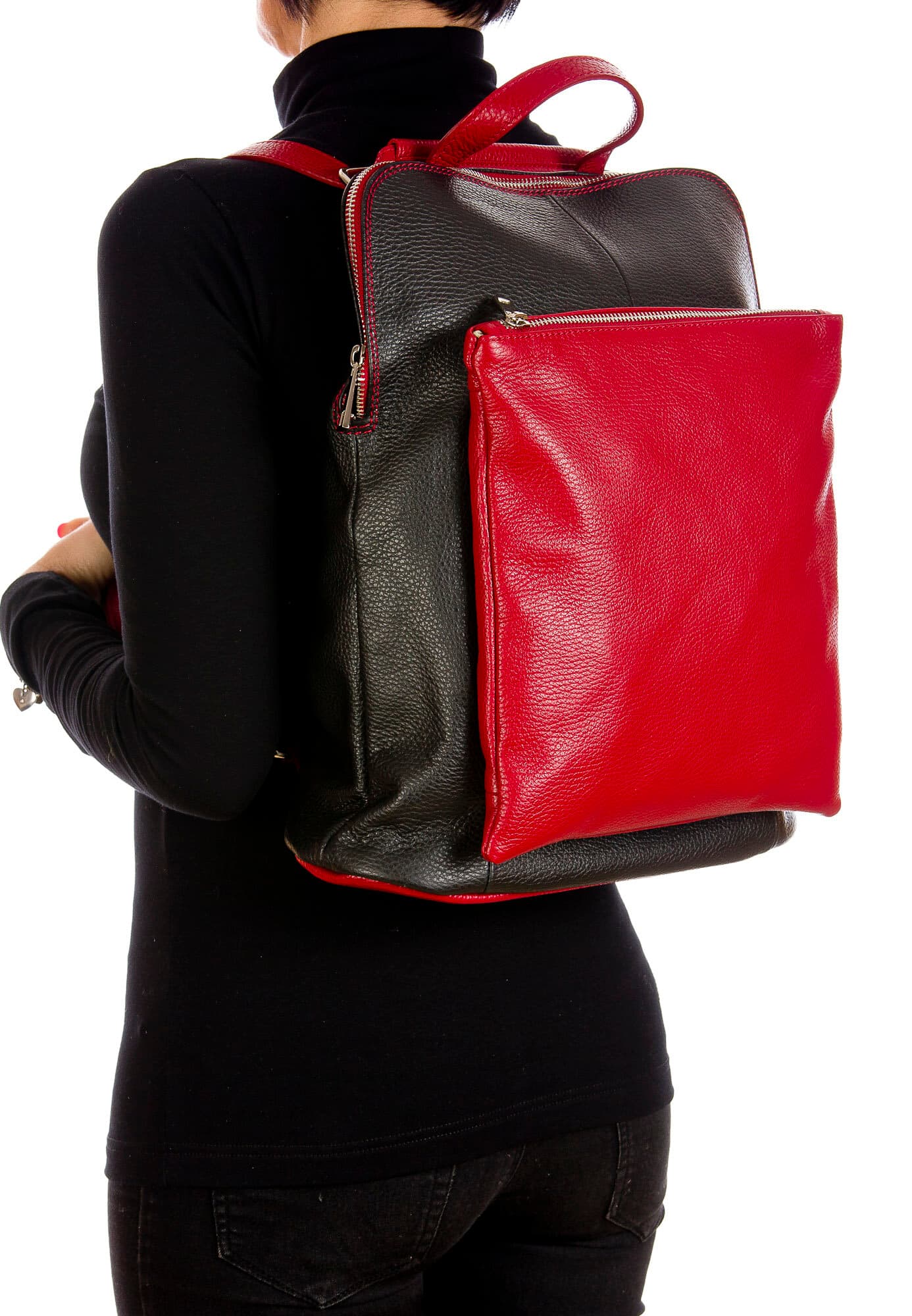 MONVISO : borsa - zaino donna, pelle morbida, colore: TESTAMORO, Made in Italy