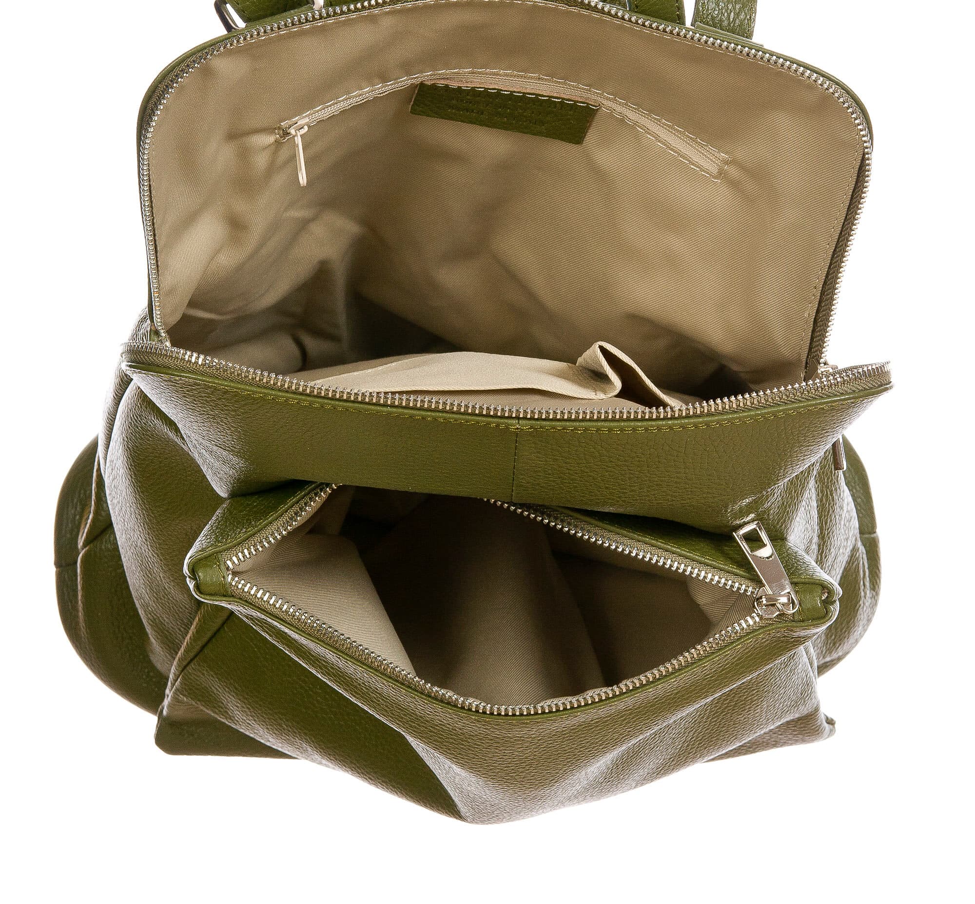 MONVISO : borsa - zaino donna, pelle morbida, colore: VERDE, Made in Italy