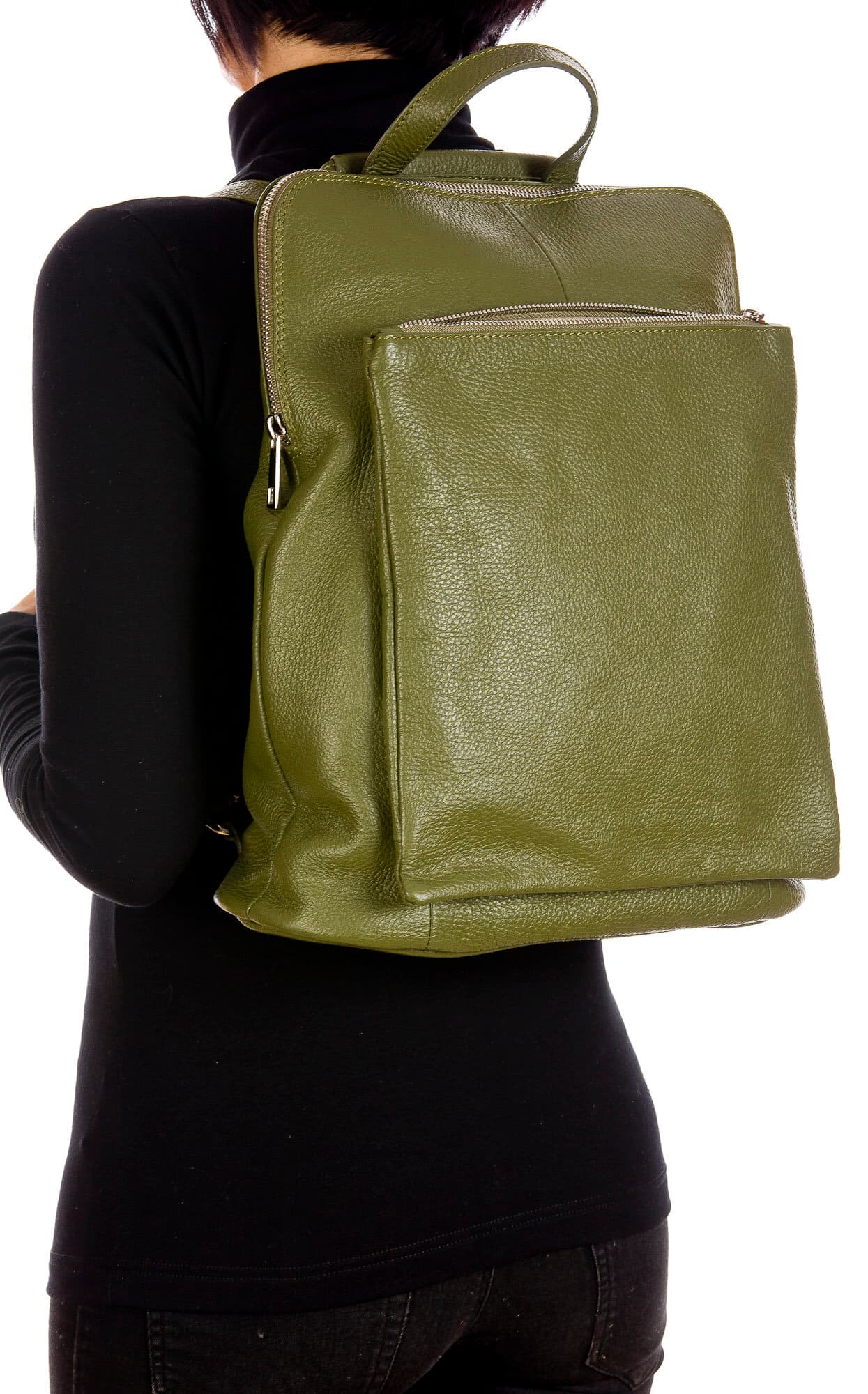 MONVISO : borsa - zaino donna, pelle morbida, colore: VERDE, Made in Italy