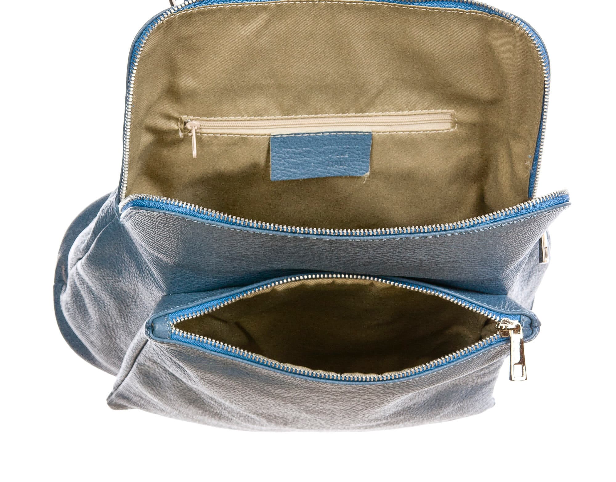 MONVISO : borsa - zaino donna, pelle morbida, colore: AZZURRO, Made in Italy