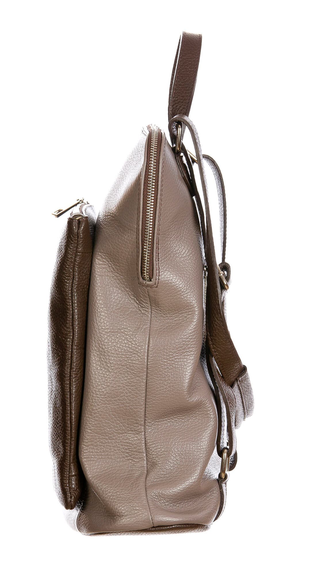 MONVISO : borsa - zaino donna, pelle morbida, colore: TAUPE / MARRONE, Made in Italy