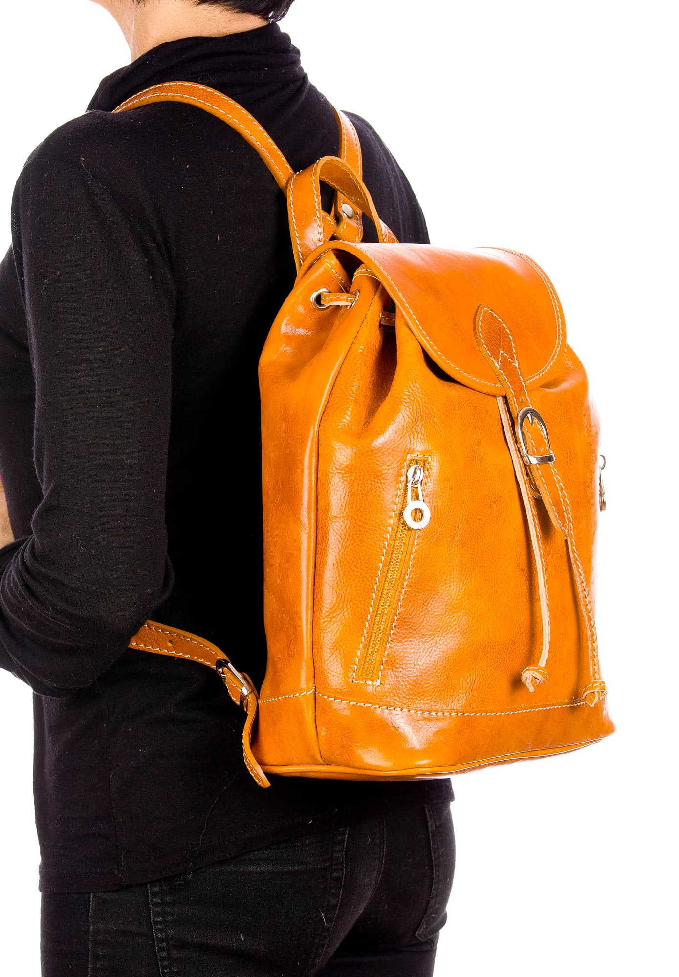 Monte LEONE maxi : zaino donna, cuoio, colore: GIALLO, Made in Italy (Borsa)