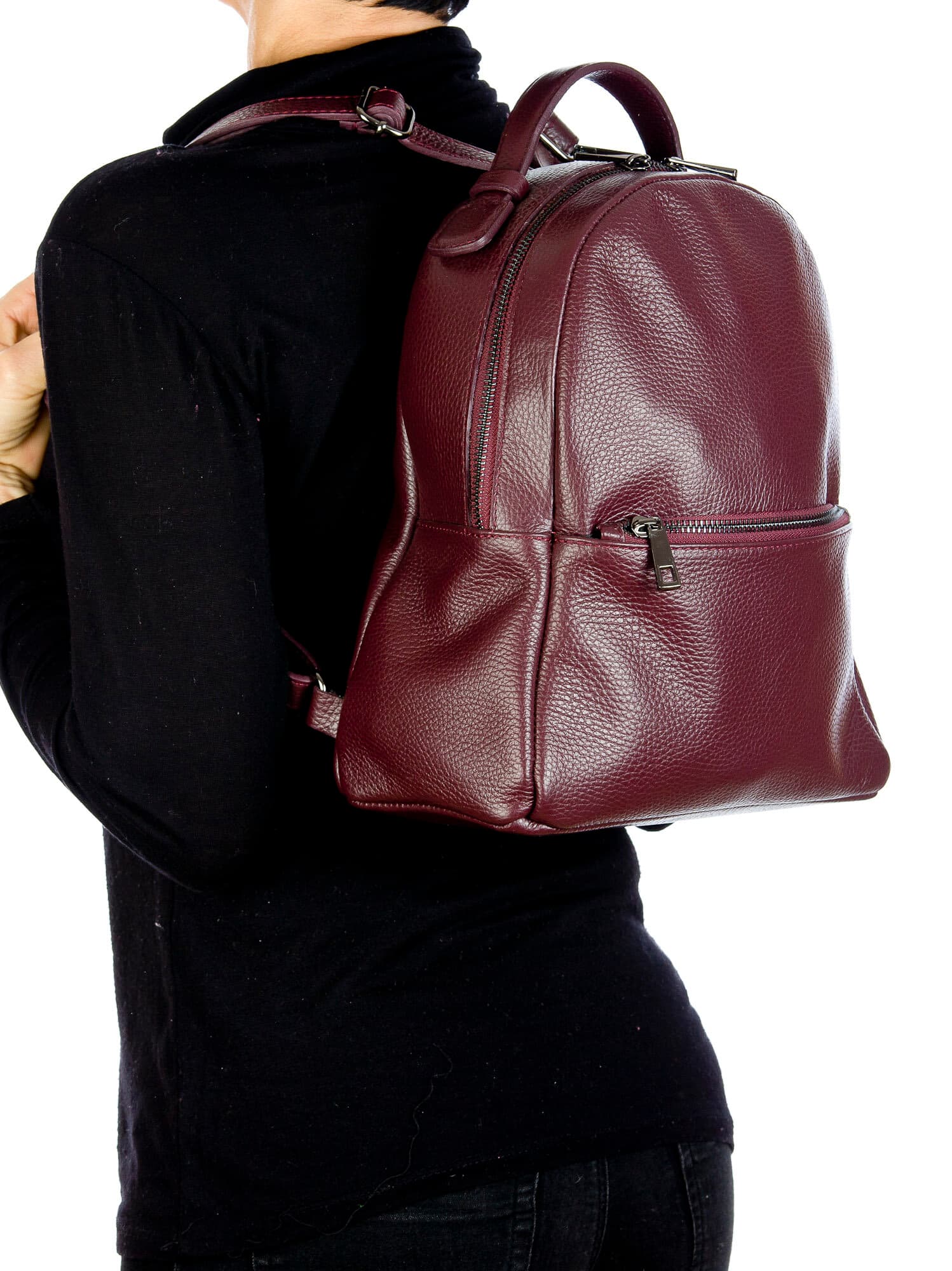 Monte NEVIS : zaino donna, pelle morbida, colore : PRUGNA, Made in Italy