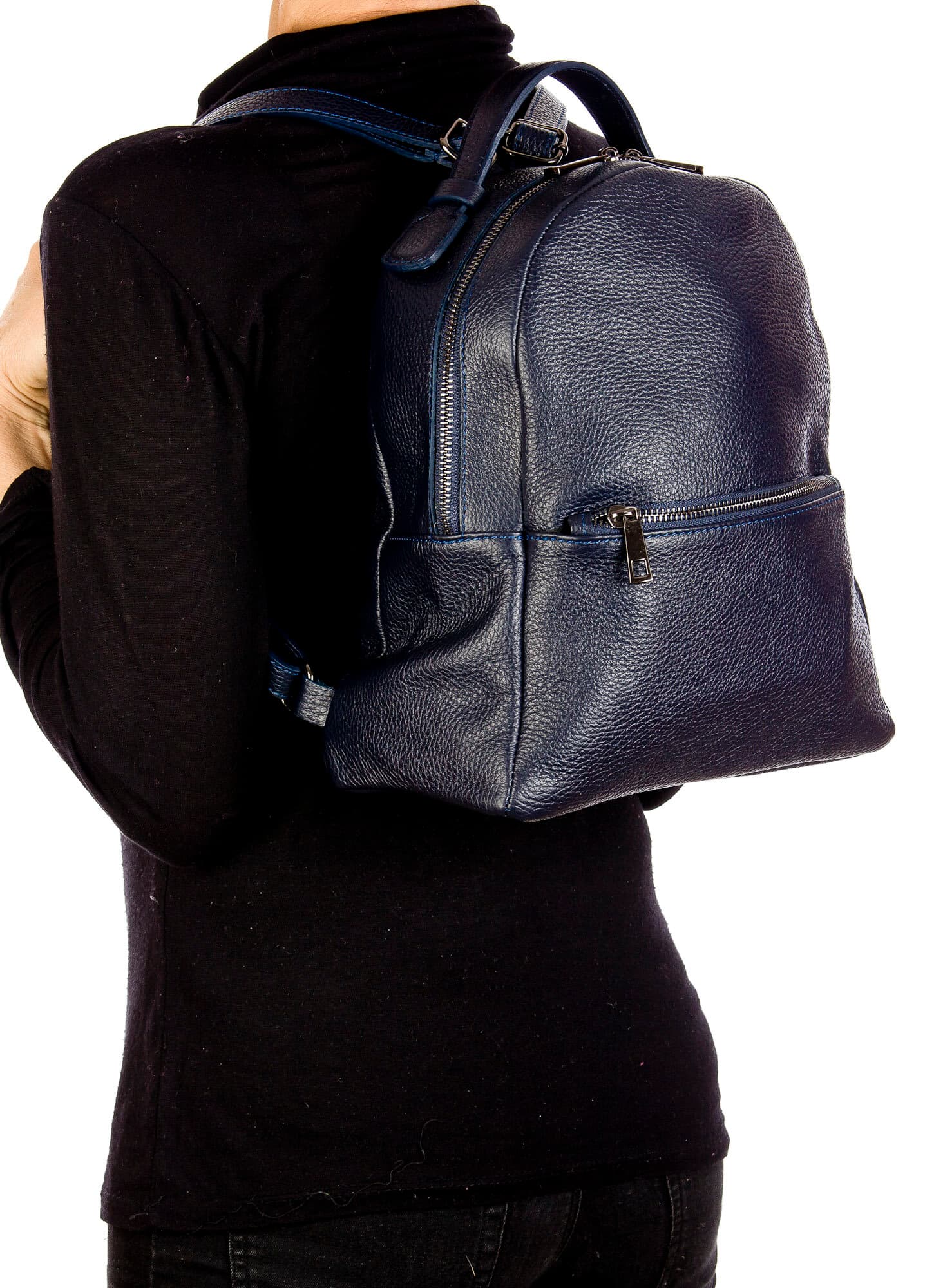 Monte NEVIS : zaino donna, pelle morbida, colore : BLU, Made in Italy