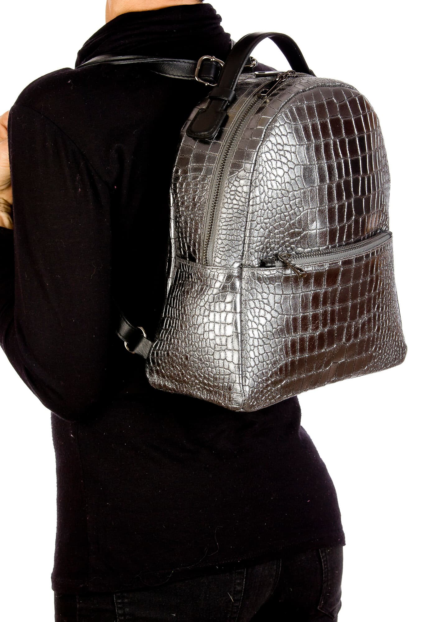 Monte NEVIS : zaino donna, pelle morbida, colore : ARGENTO, Made in Italy