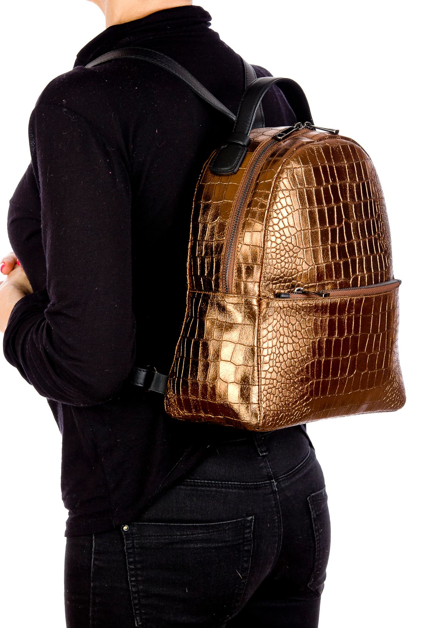 Monte NEVIS : zaino donna, pelle morbida, colore : BRONZO, Made in Italy