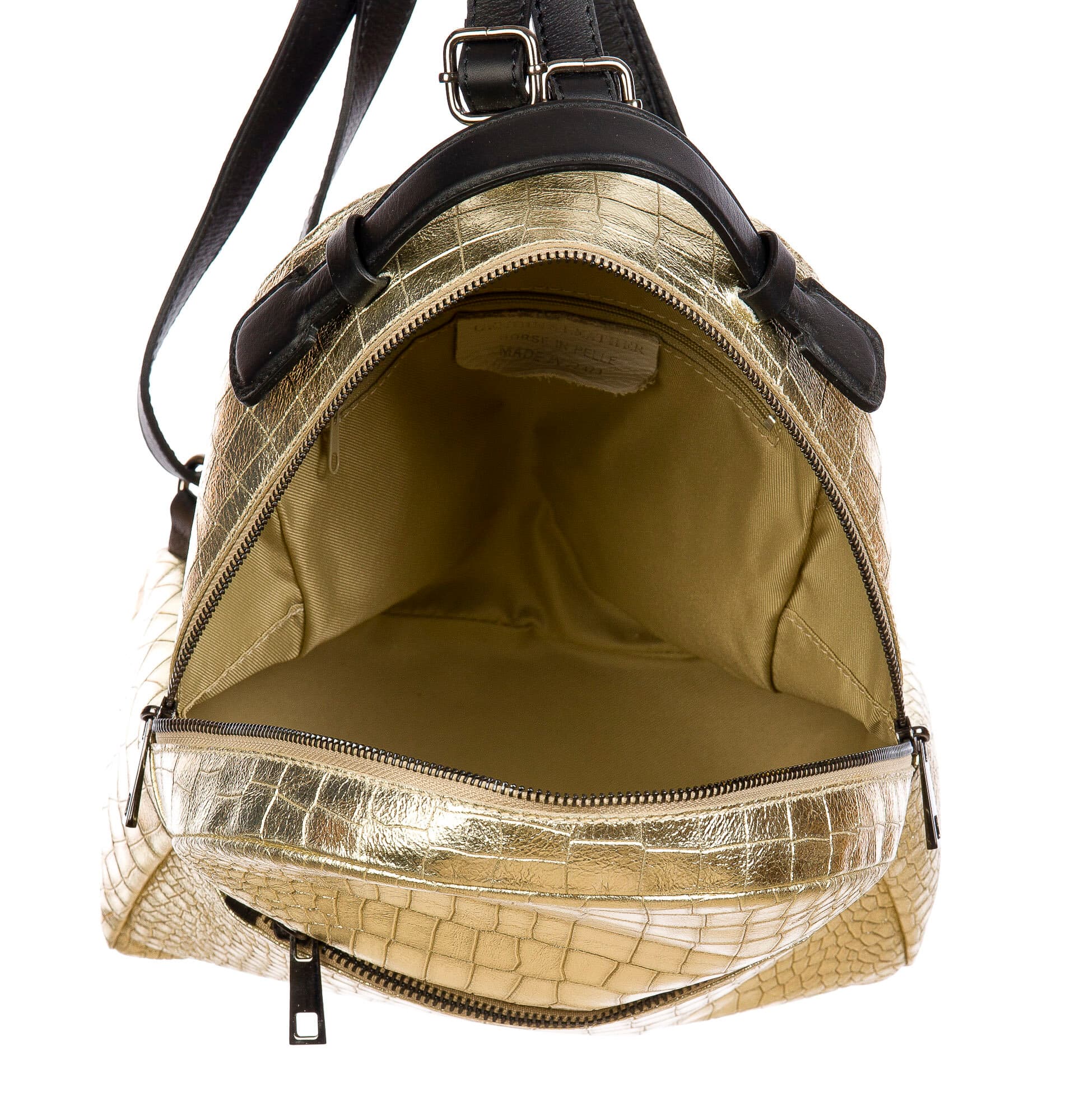 Monte NEVIS : zaino donna, pelle morbida, colore : ORO, Made in Italy