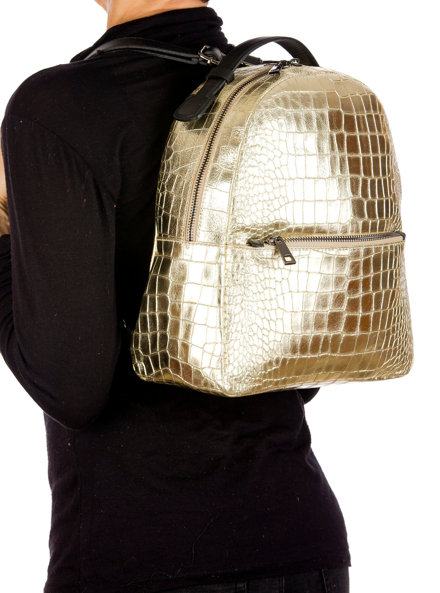Monte NEVIS : zaino donna, pelle morbida, colore : ORO, Made in Italy
