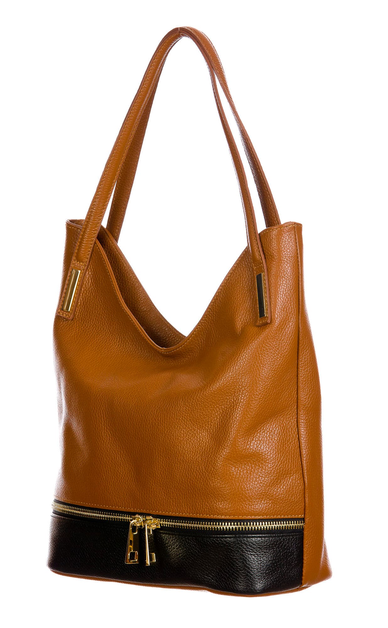 LUISA : borsa donna a spalla, pelle morbida, colore : MARRONE / NERO, Made in Italy