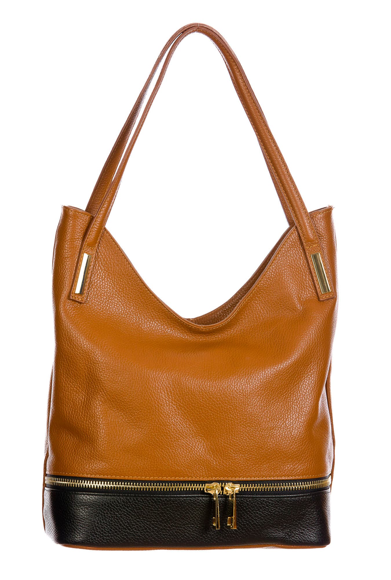 LUISA : borsa donna a spalla, pelle morbida, colore : MARRONE / NERO, Made in Italy