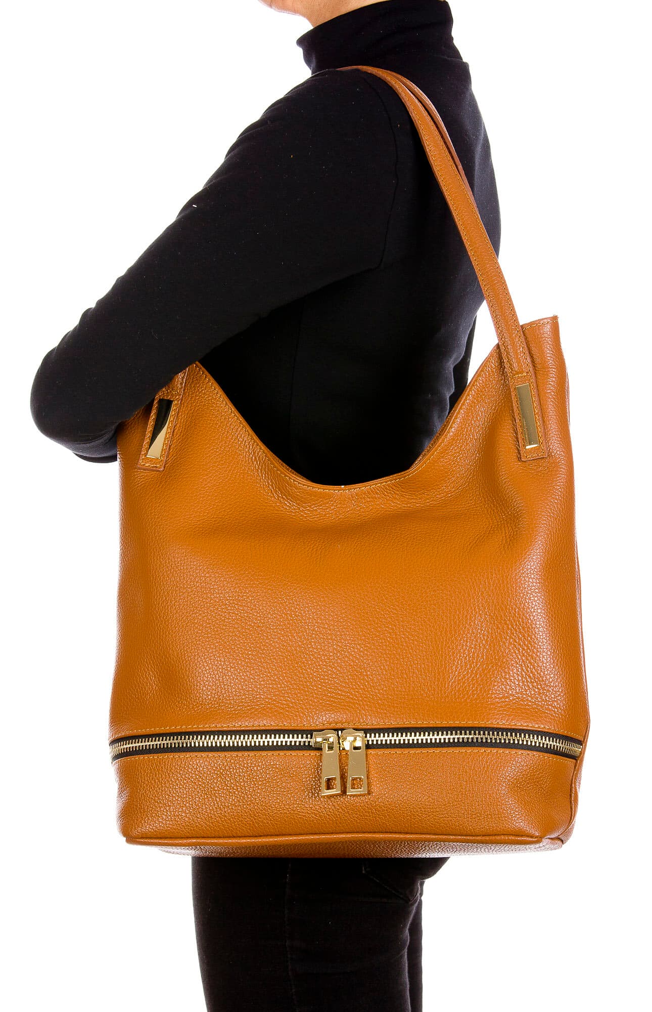 LUISA : borsa donna a spalla, pelle morbida, colore : MARRONE, Made in Italy