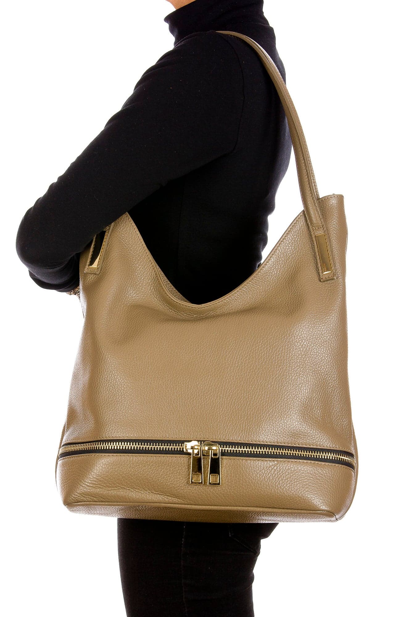 LUISA : borsa donna a spalla, pelle morbida, colore : TAUPE, Made in Italy
