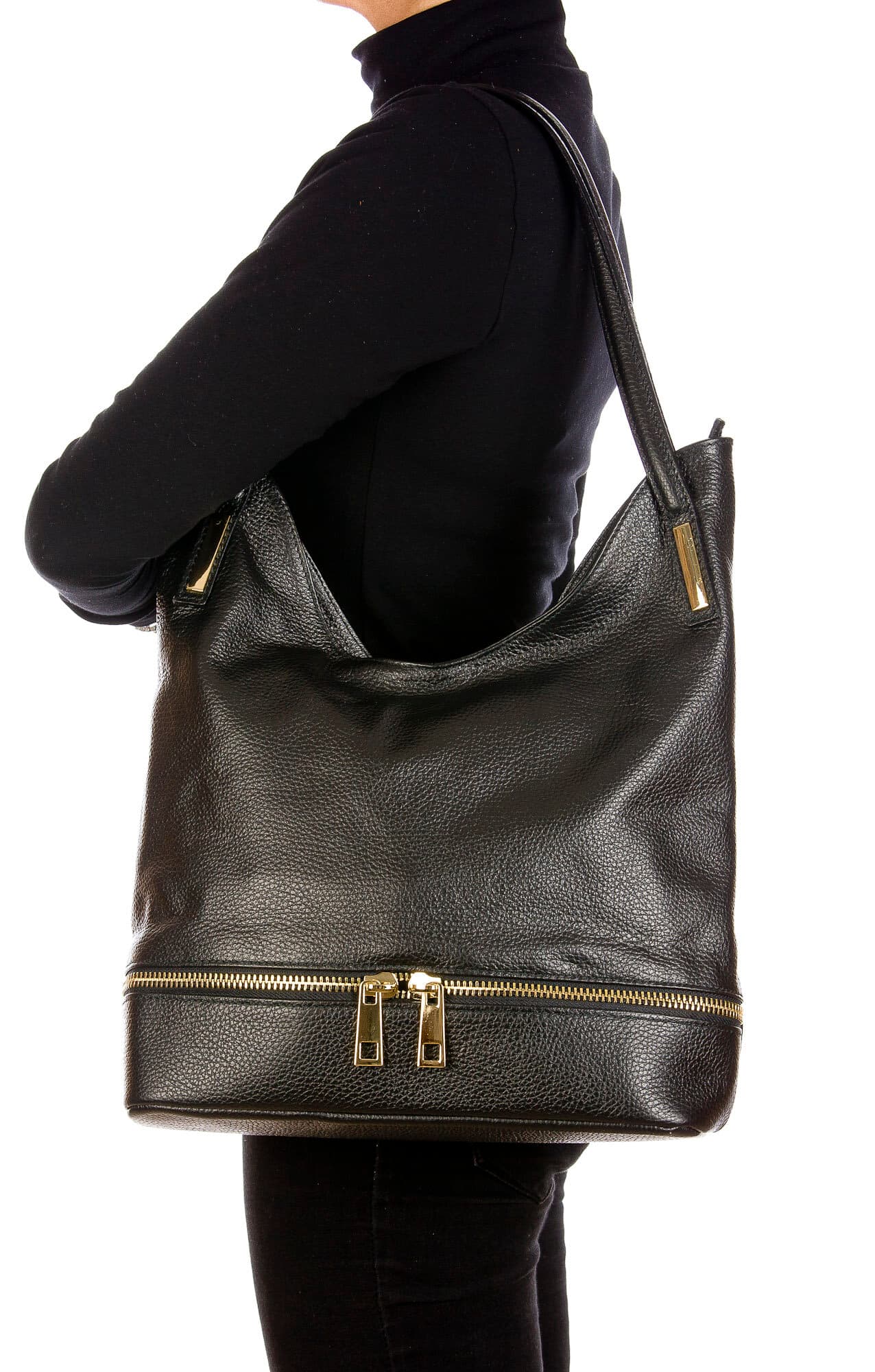 LUISA : borsa donna a spalla, pelle morbida, colore : NERO, Made in Italy