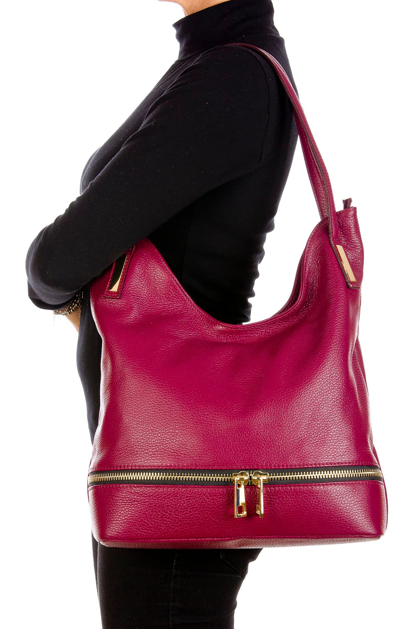 LUISA : borsa donna a spalla, pelle morbida, colore : PRUGNA, Made in Italy