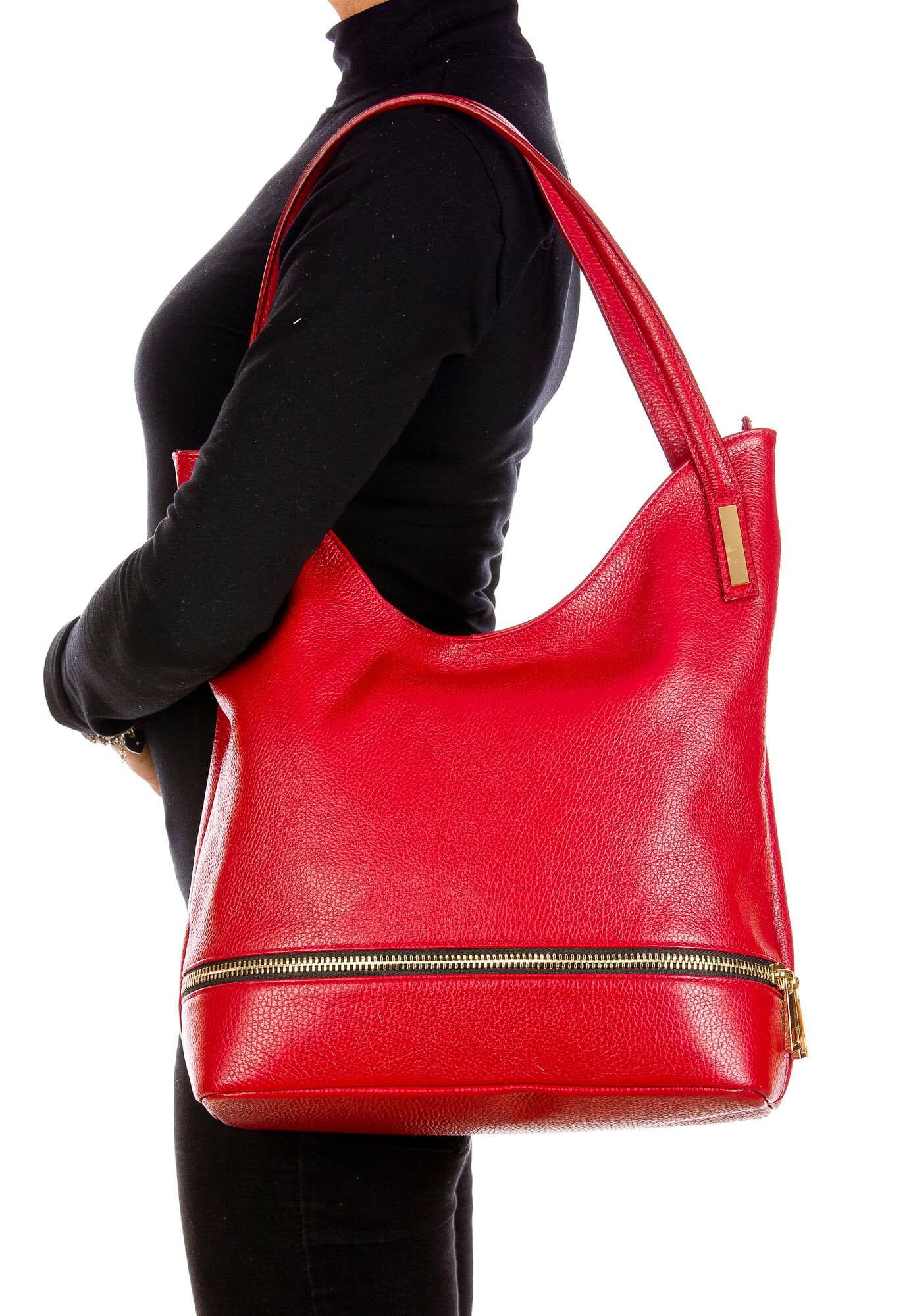 LUISA : borsa donna a spalla, pelle morbida, colore : ROSSO, Made in Italy