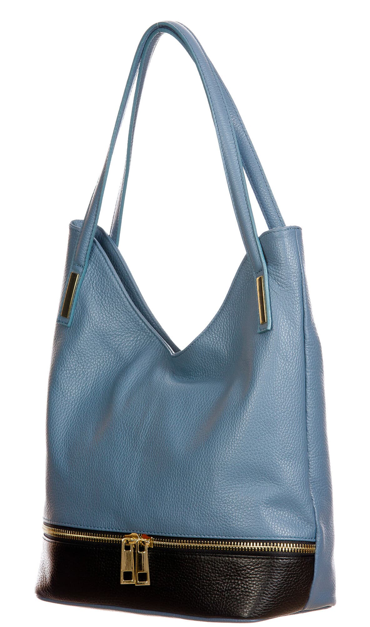 LUISA : borsa donna a spalla, pelle morbida, colore : AZZURRO / NERO, Made in Italy (Borsa)